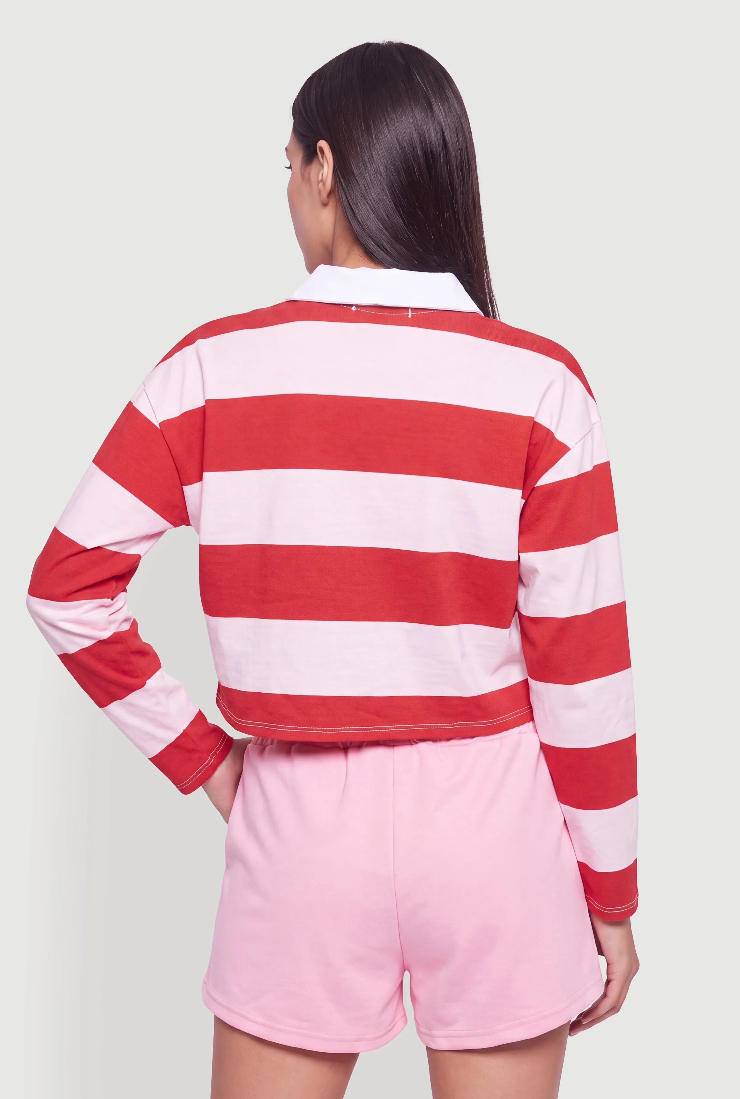 Long Sleeve Striped Rugby Polo Crop Top sold by Rainbow product image thumbnail 5