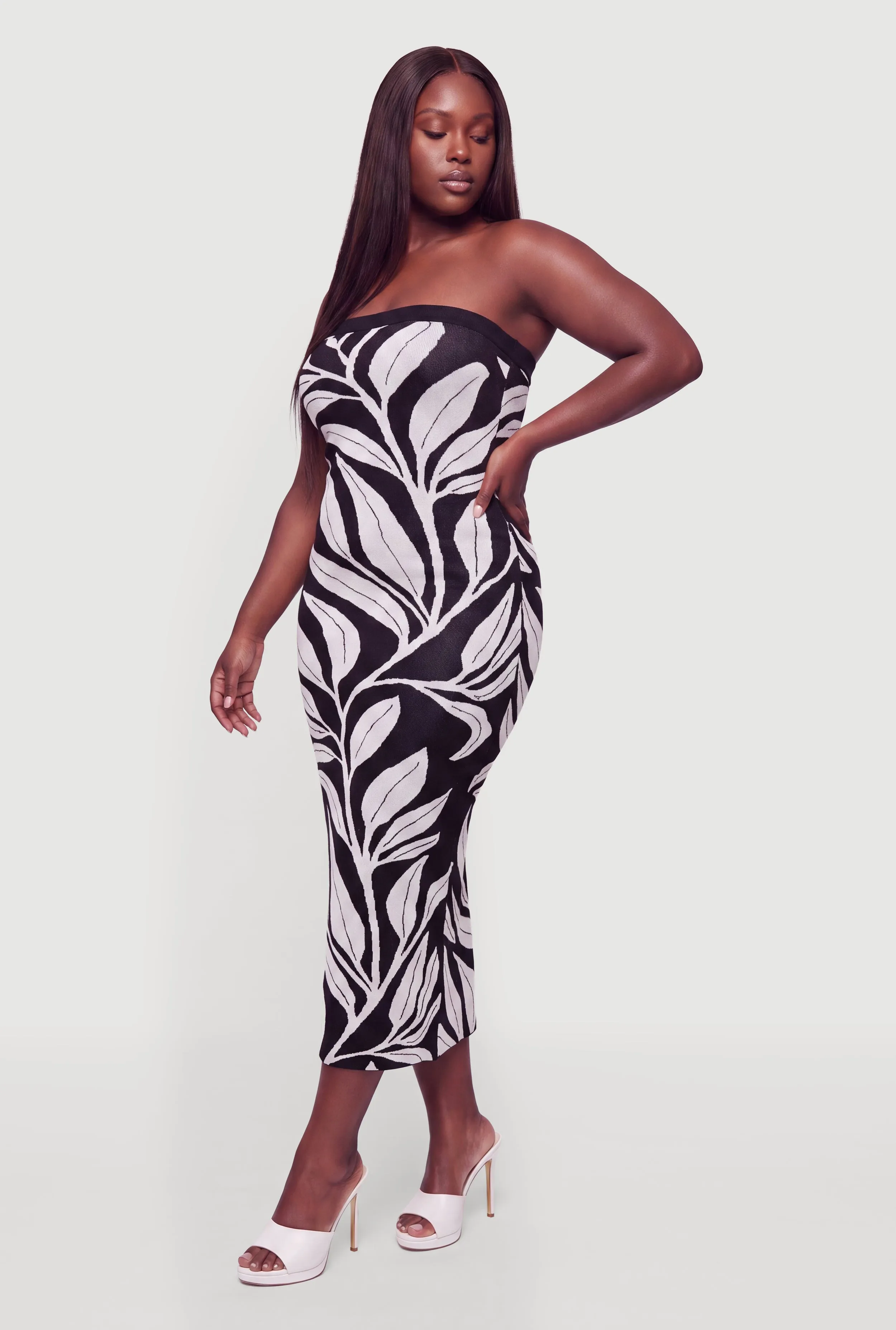 Plus Size Leaf Print Tube Sweater Dress sold by Rainbow product image thumbnail 2
