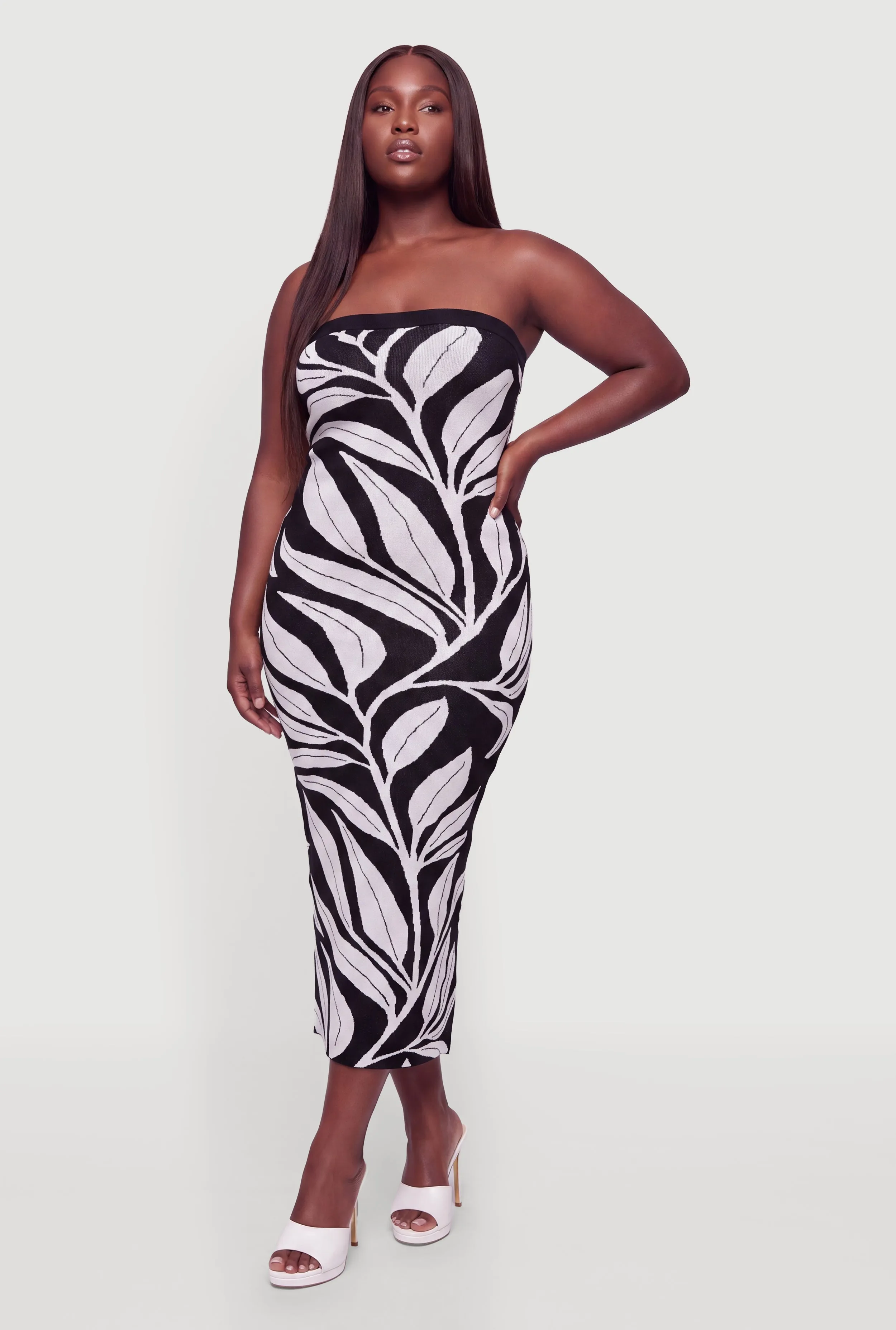 Plus Size Leaf Print Tube Sweater Dress sold by Rainbow