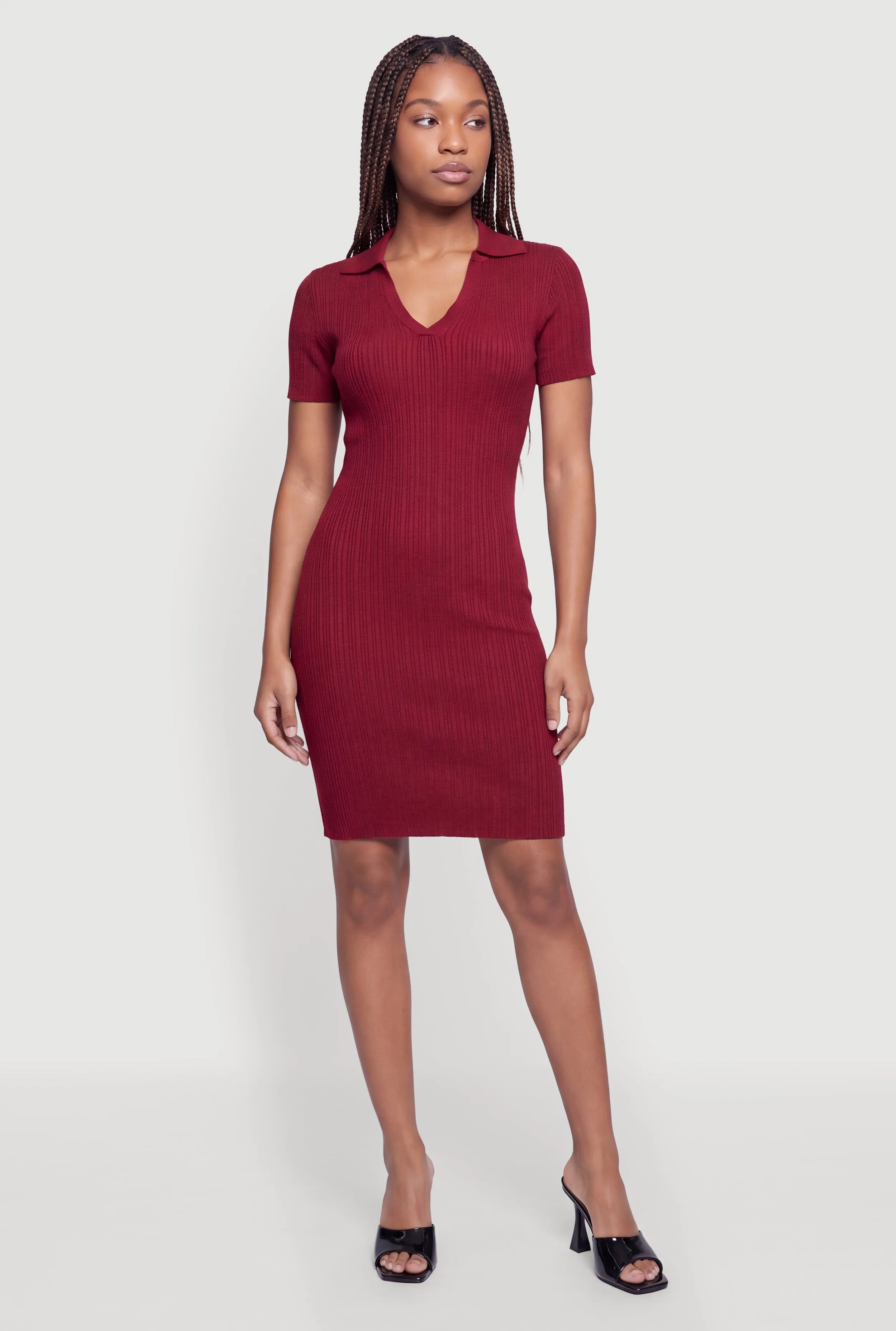 Ribbed Knit Johnny Collar Mini Dress sold by Rainbow product image thumbnail 3