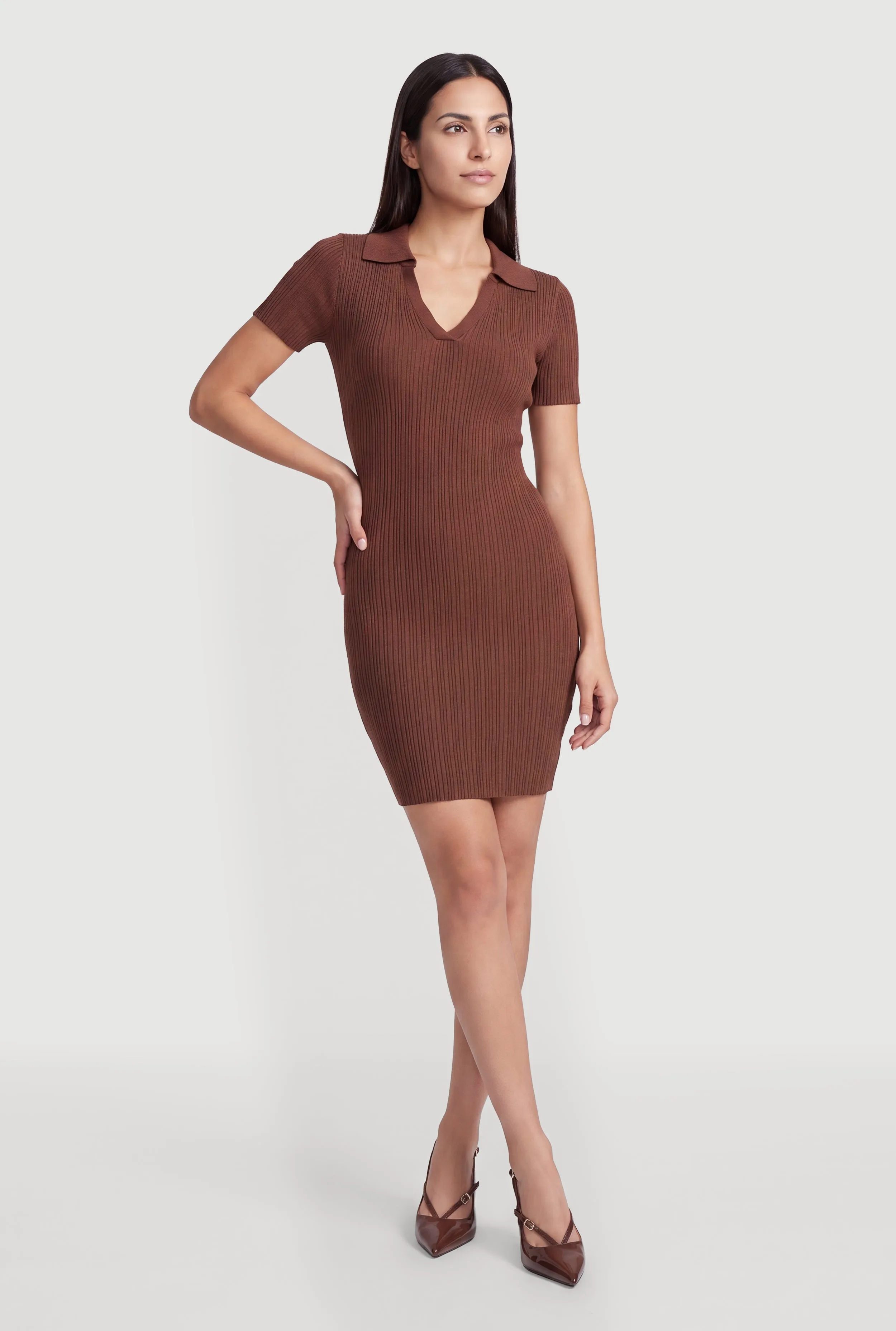 Ribbed Knit Johnny Collar Mini Dress sold by Rainbow product image thumbnail 4