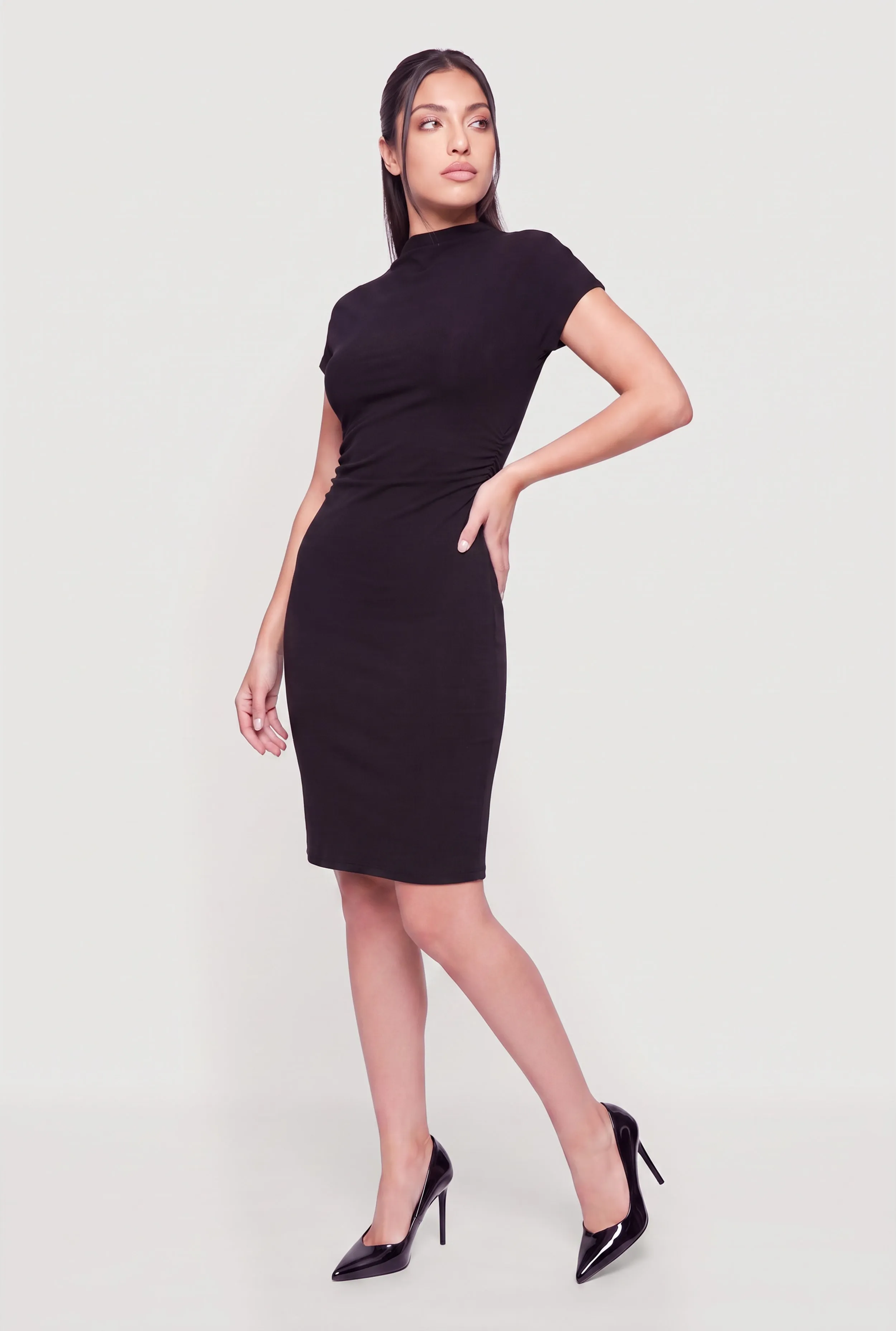 Funnel Neck Side Ruched Mini Dress sold by Rainbow product image thumbnail 2