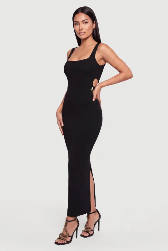 Sleeveless Cutout Maxi Dress with Metallic Detail made by Rainbow