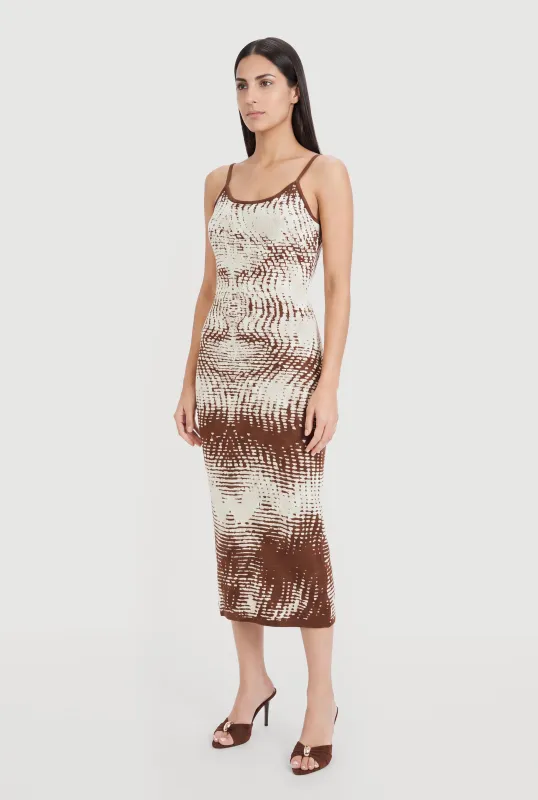 Printed Pattern Scoop Neck Midi Dress made by Rainbow