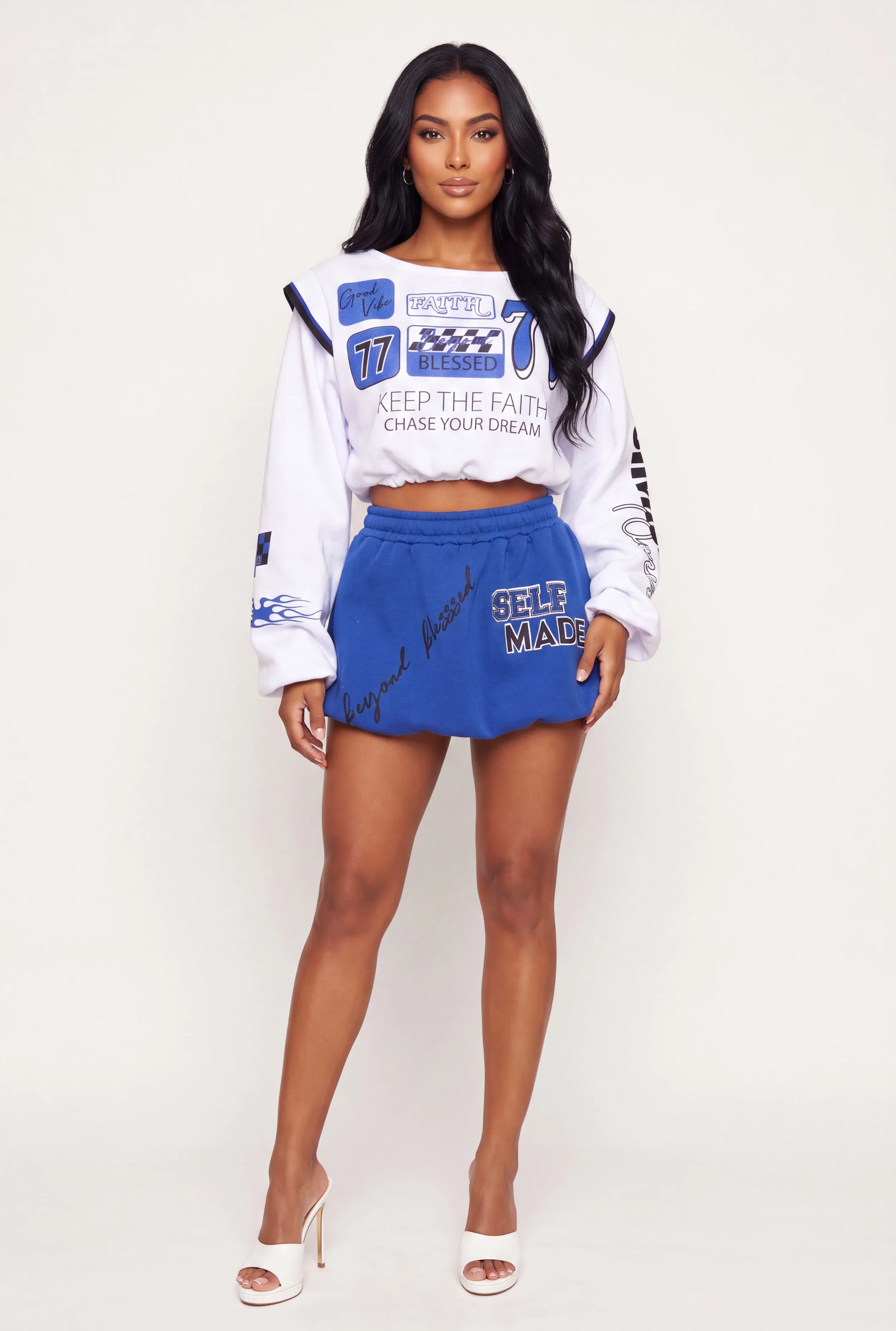 Self Made Beyond Blessed Bubble Mini Skirt sold by Rainbow