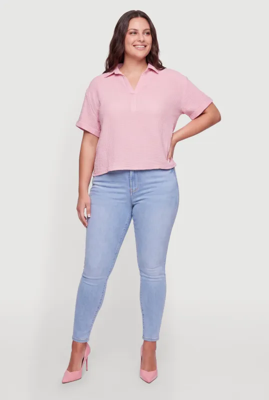 Plus Size Gauze Knit Popover Top made by Rainbow