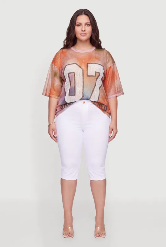 Plus Size 07 Unbothered Graphic Oversized Jersey Mesh Top made by Rainbow