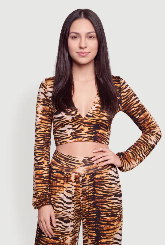 Tiger Print Long Sleeve Crop Top made by Rainbow