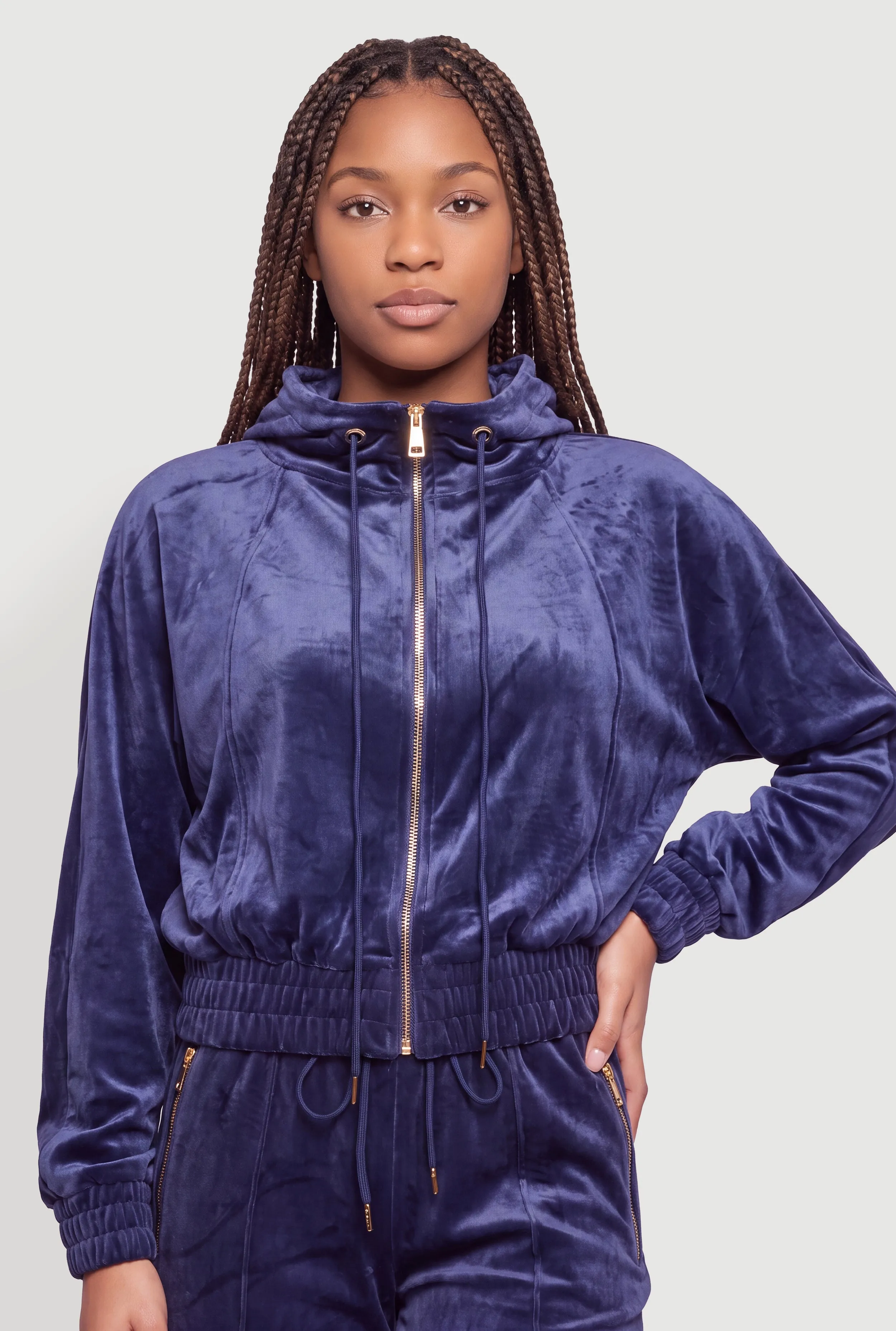 Velour Zip Front Mock Neck Sweatshirt sold by Rainbow product image thumbnail 2
