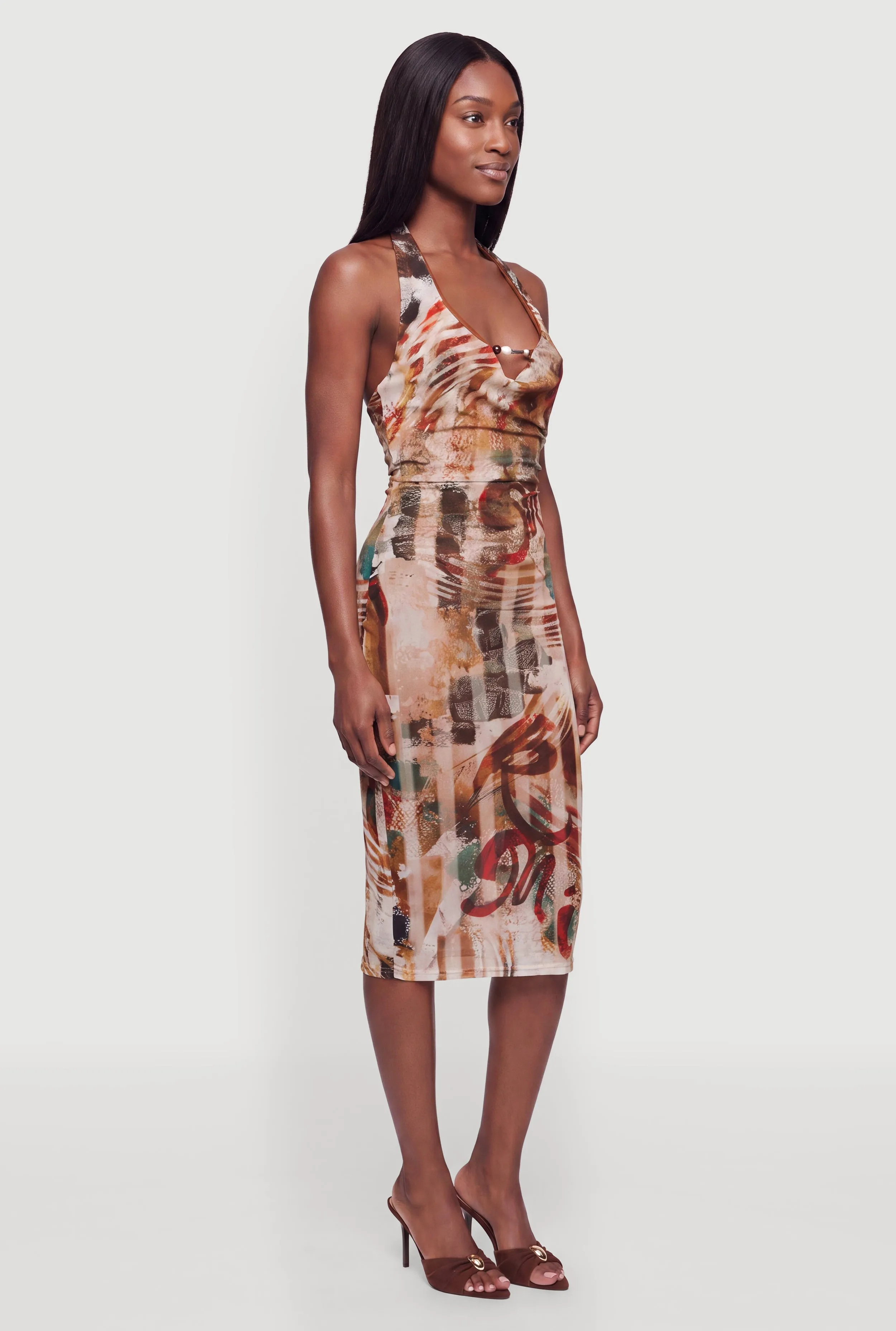 Bead Detail Patterned Mesh Tie Back Halter Dress sold by Rainbow product image thumbnail 2