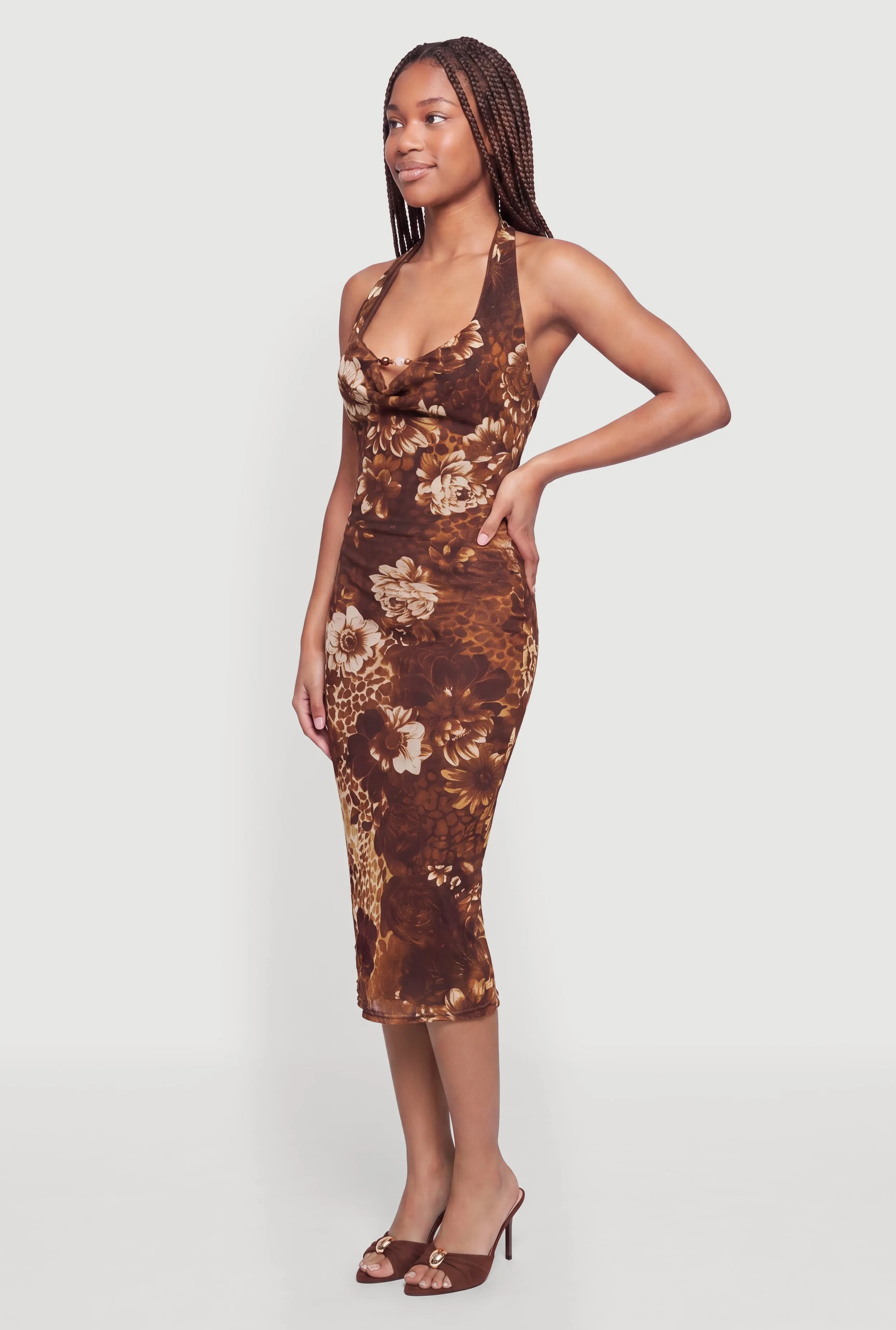 Floral Patterned Mesh Tie Back Halter Dress sold by Rainbow product image thumbnail 2