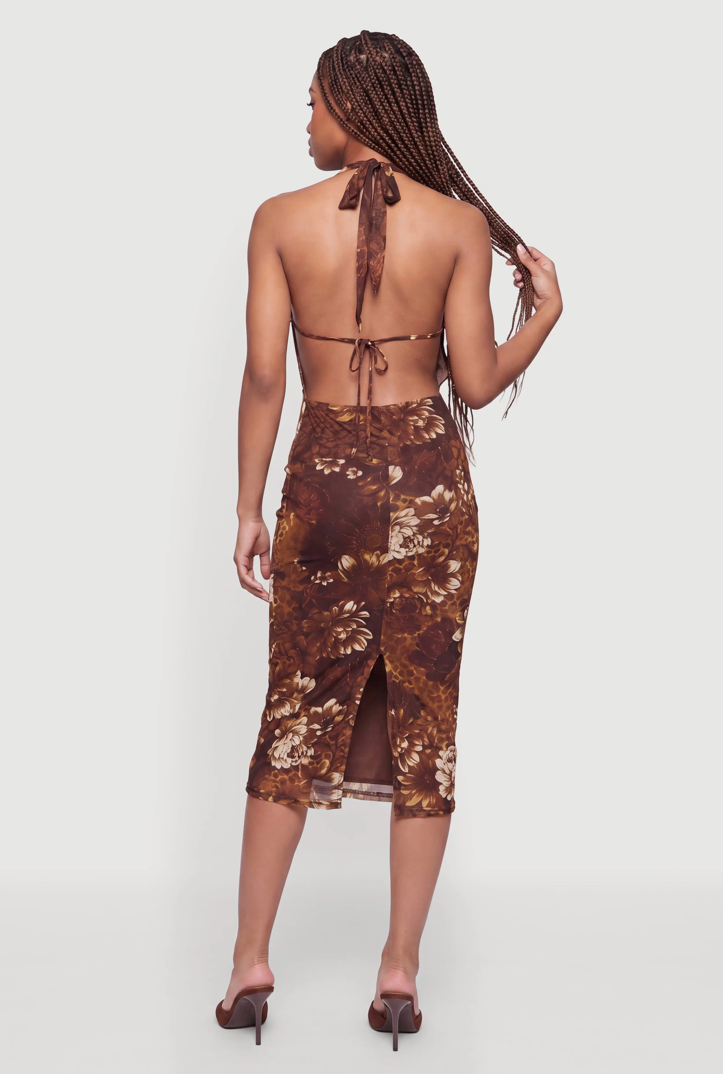 Floral Patterned Mesh Tie Back Halter Dress sold by Rainbow product image thumbnail 3