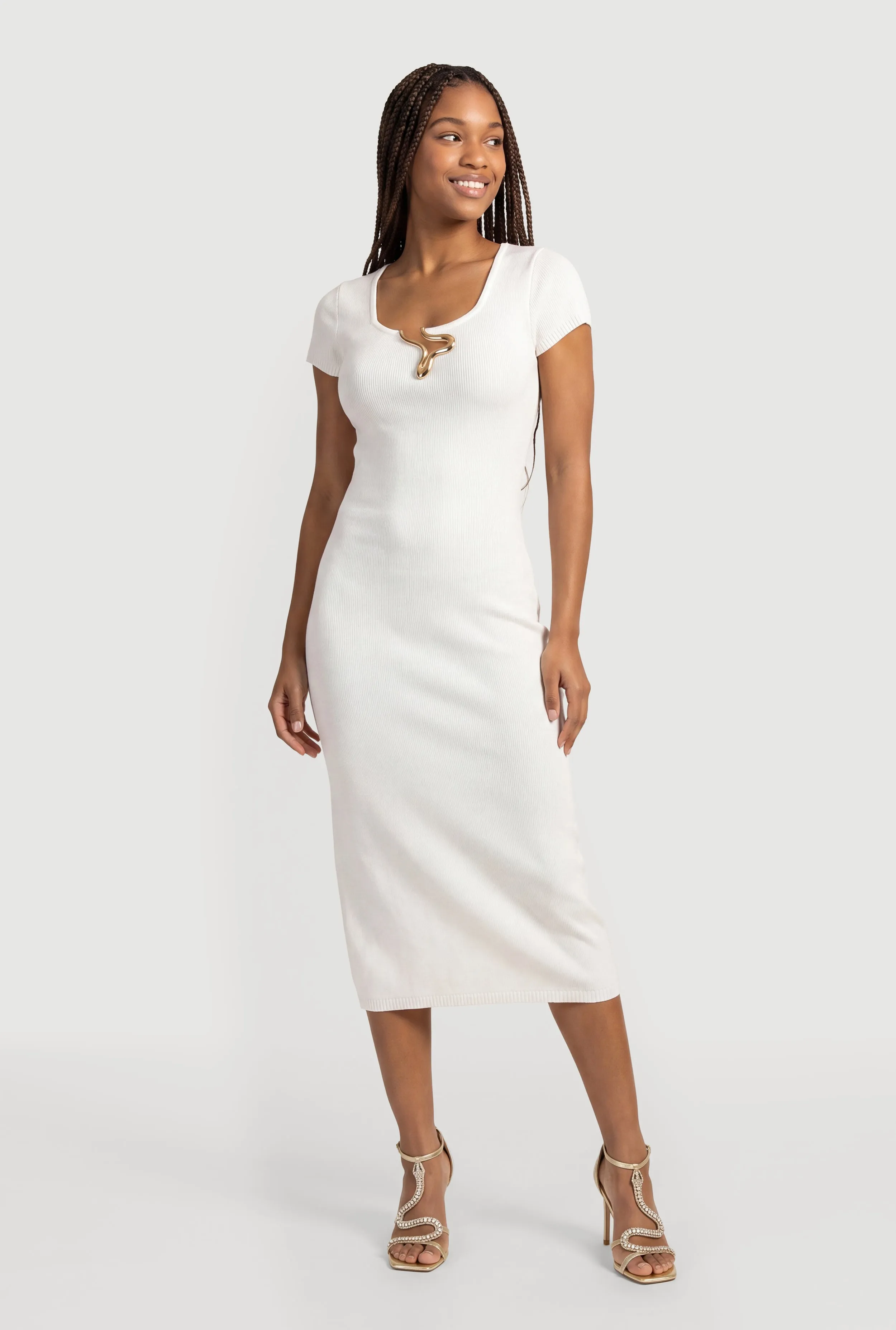 Metallic Neckline Detail Midi Sweater Dress sold by Rainbow product image thumbnail 3