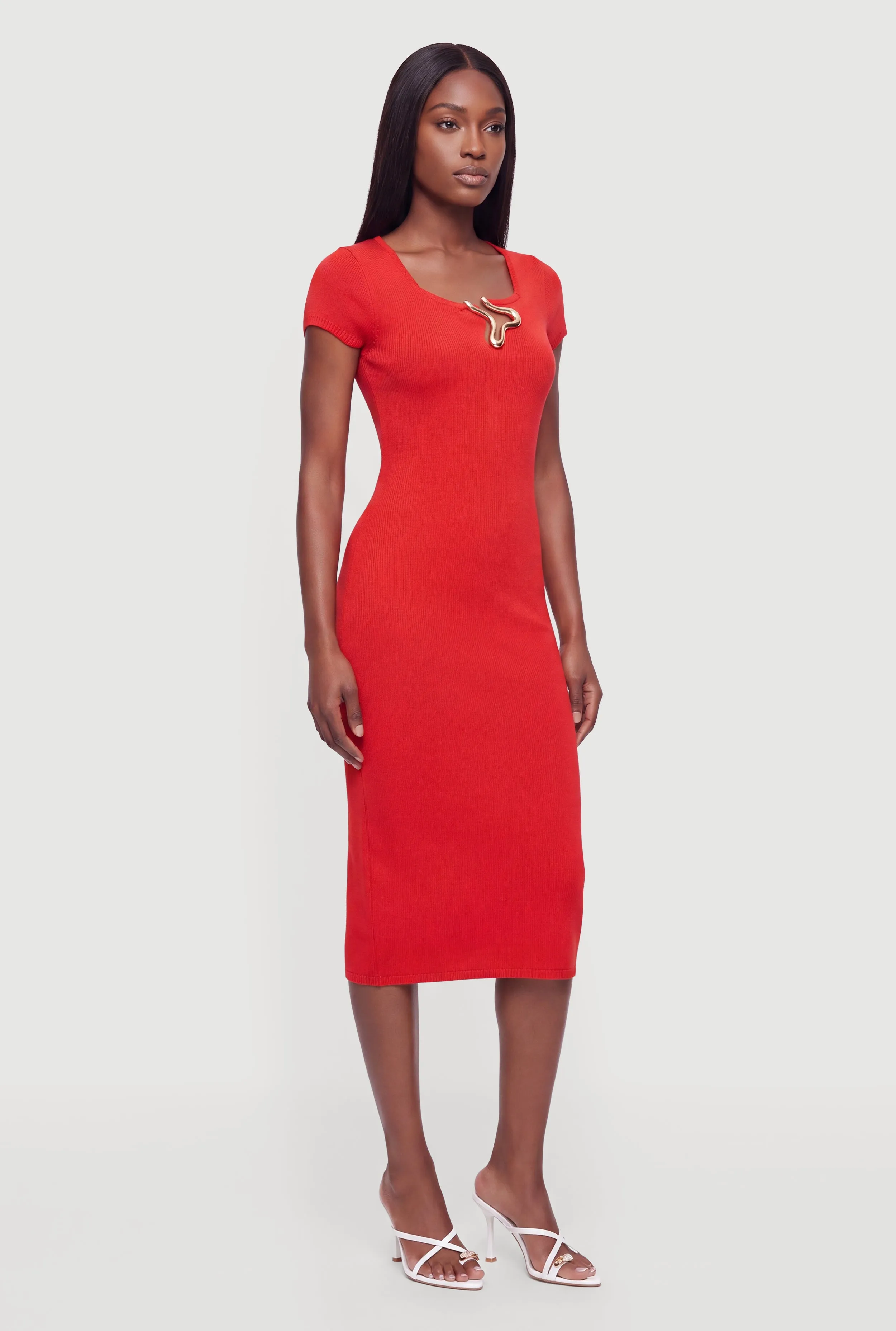 Metallic Neckline Detail Midi Sweater Dress sold by Rainbow product image thumbnail 4