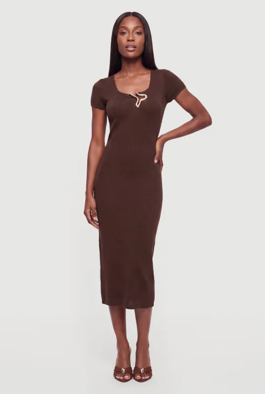 Metallic Neckline Detail Midi Sweater Dress made by Rainbow