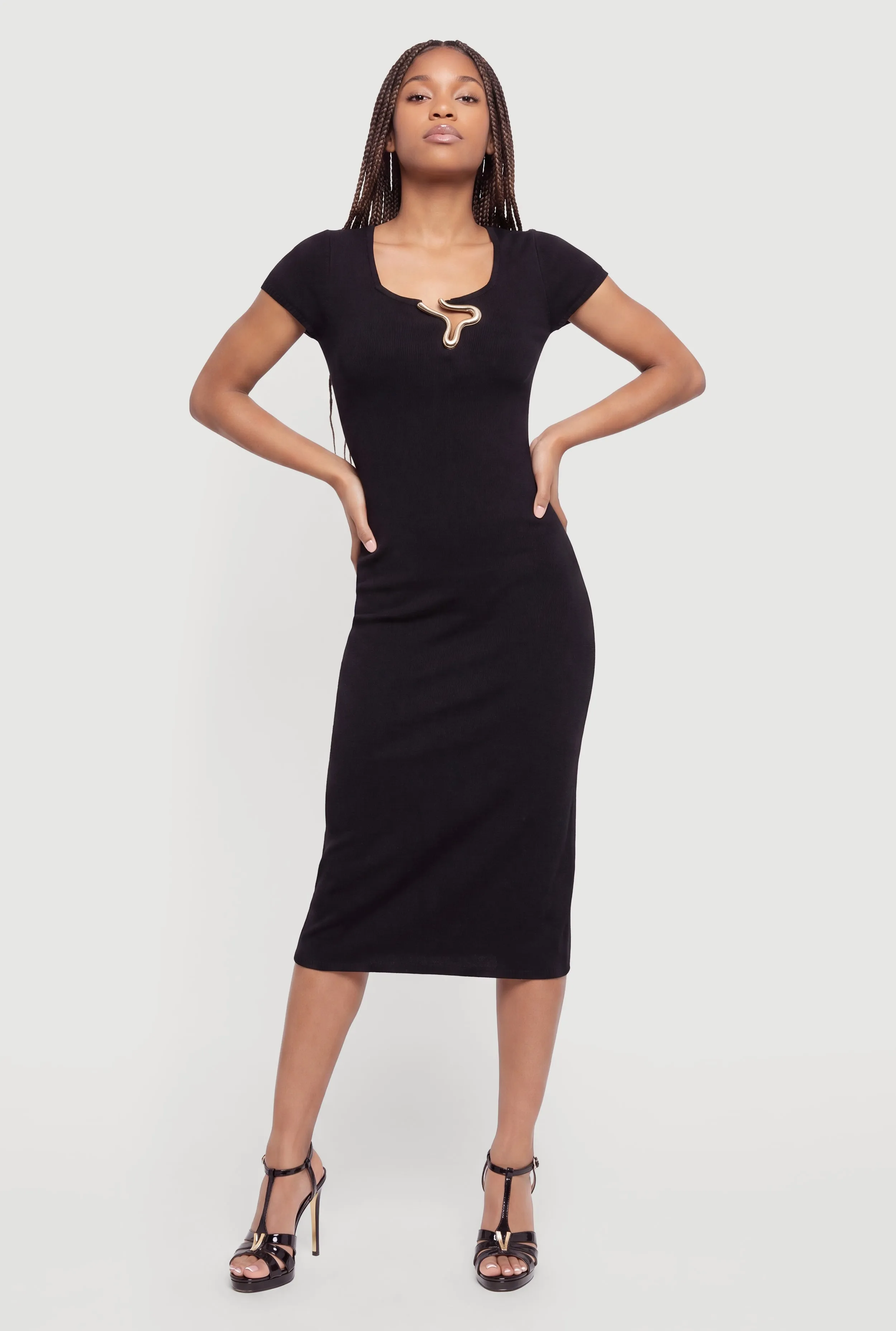 Metallic Neckline Detail Midi Sweater Dress sold by Rainbow product image thumbnail 2