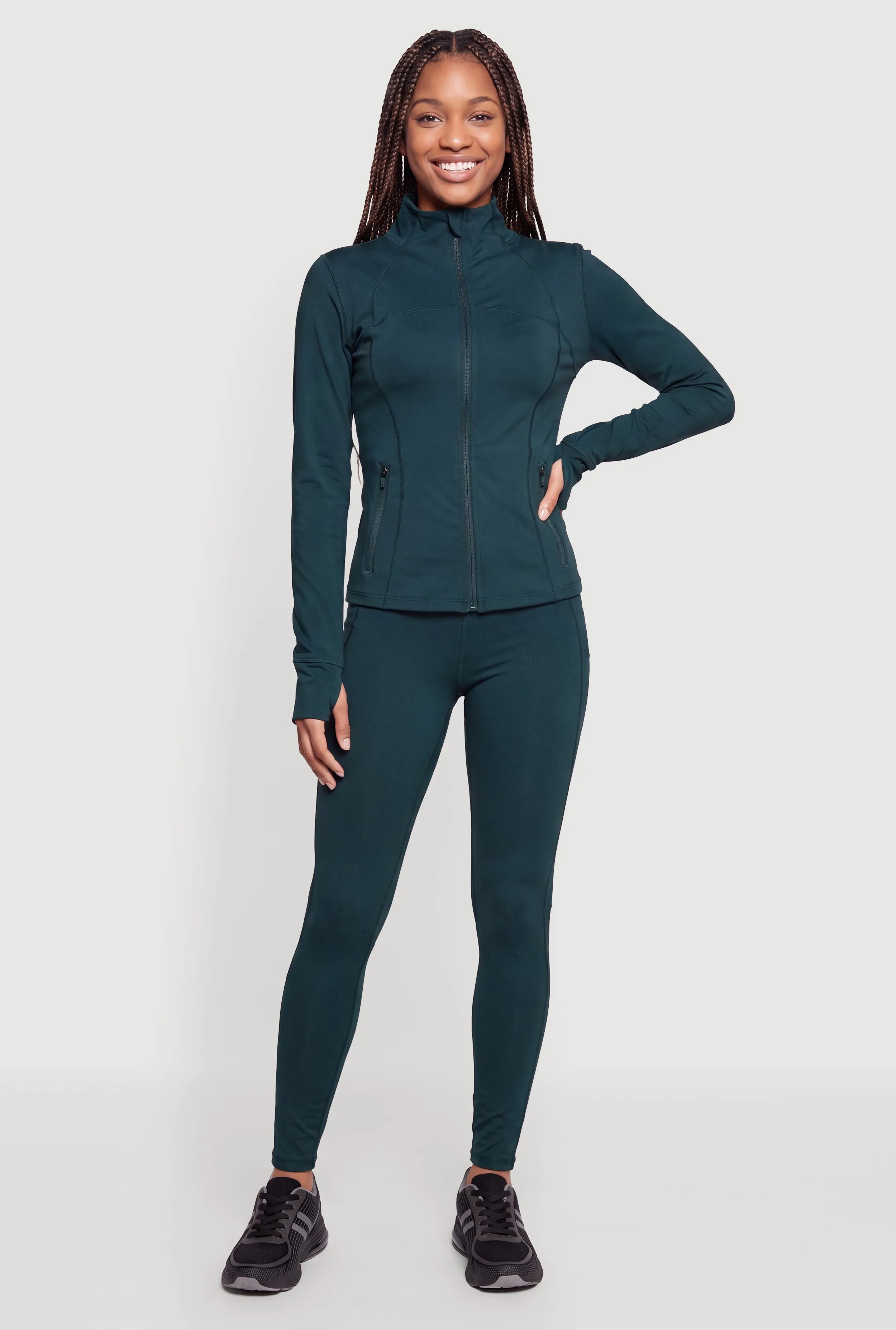 Mock Neck Zip Front Active Jacket with Thumb Holes sold by Rainbow product image thumbnail 2