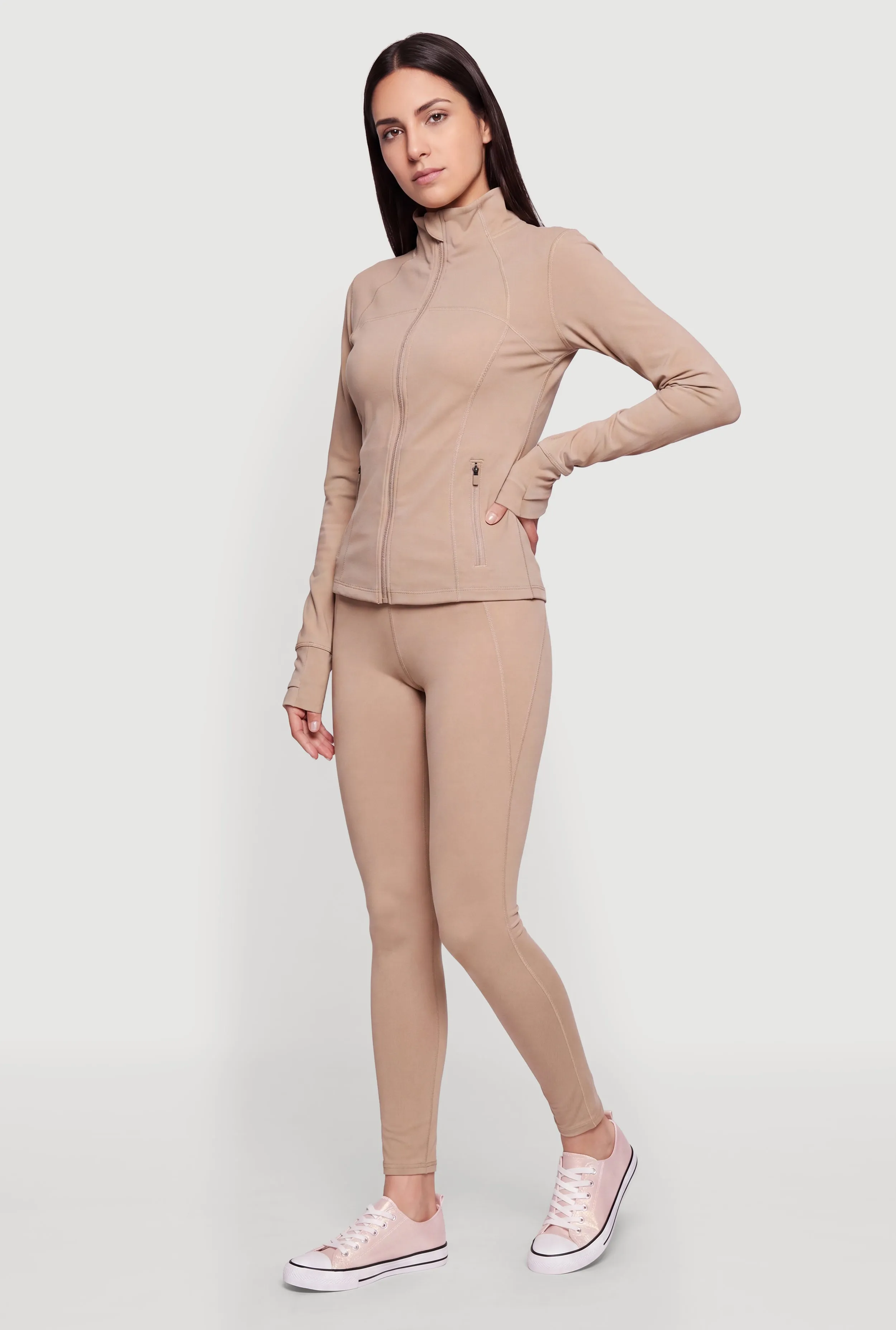 Mock Neck Zip Front Active Jacket with Thumb Holes sold by Rainbow product image thumbnail 3