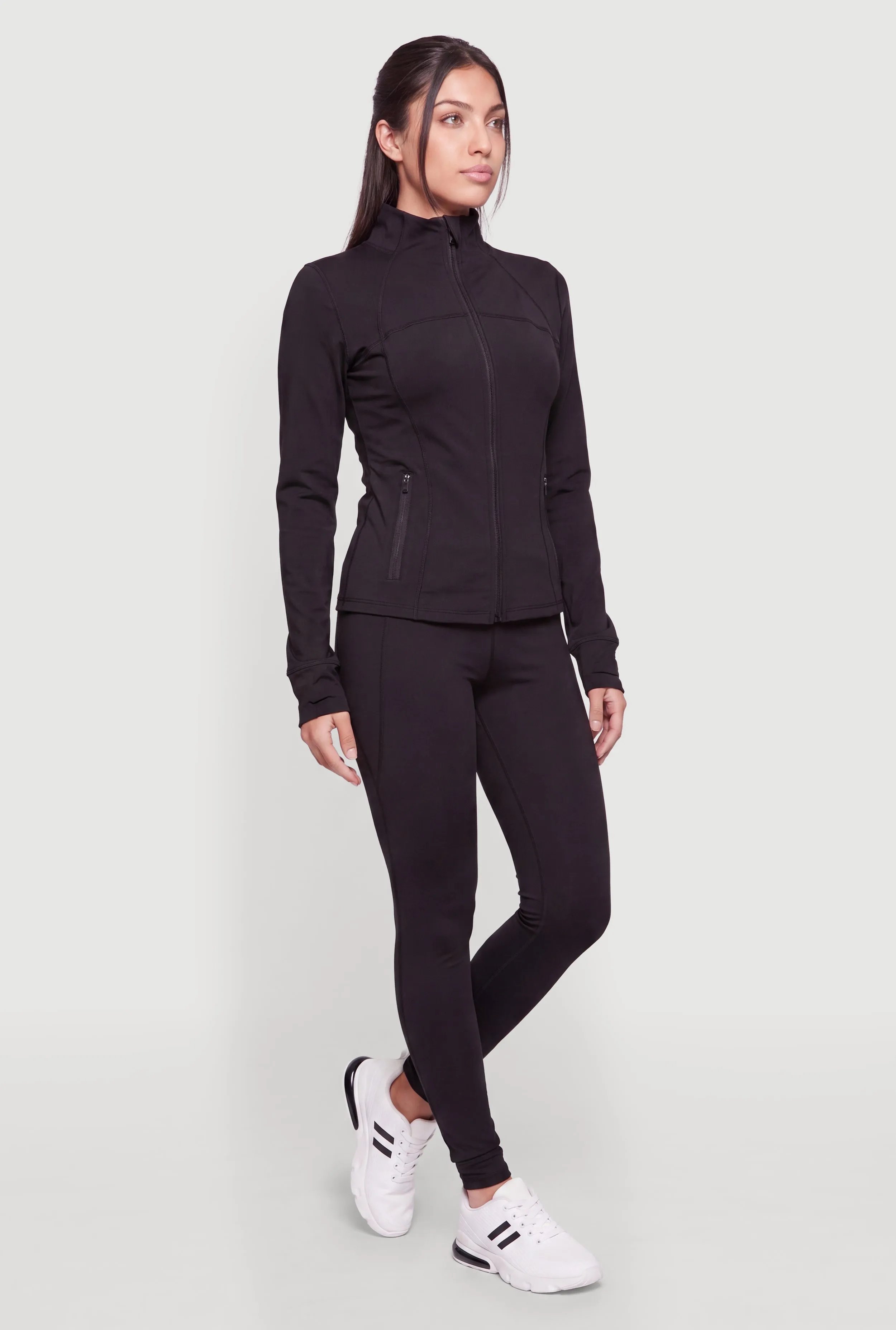 Mock Neck Zip Front Active Jacket with Thumb Holes sold by Rainbow product image thumbnail 3