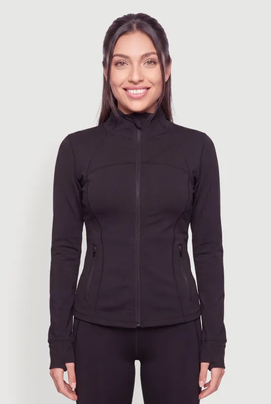 Mock Neck Zip Front Active Jacket with Thumb Holes made by Rainbow