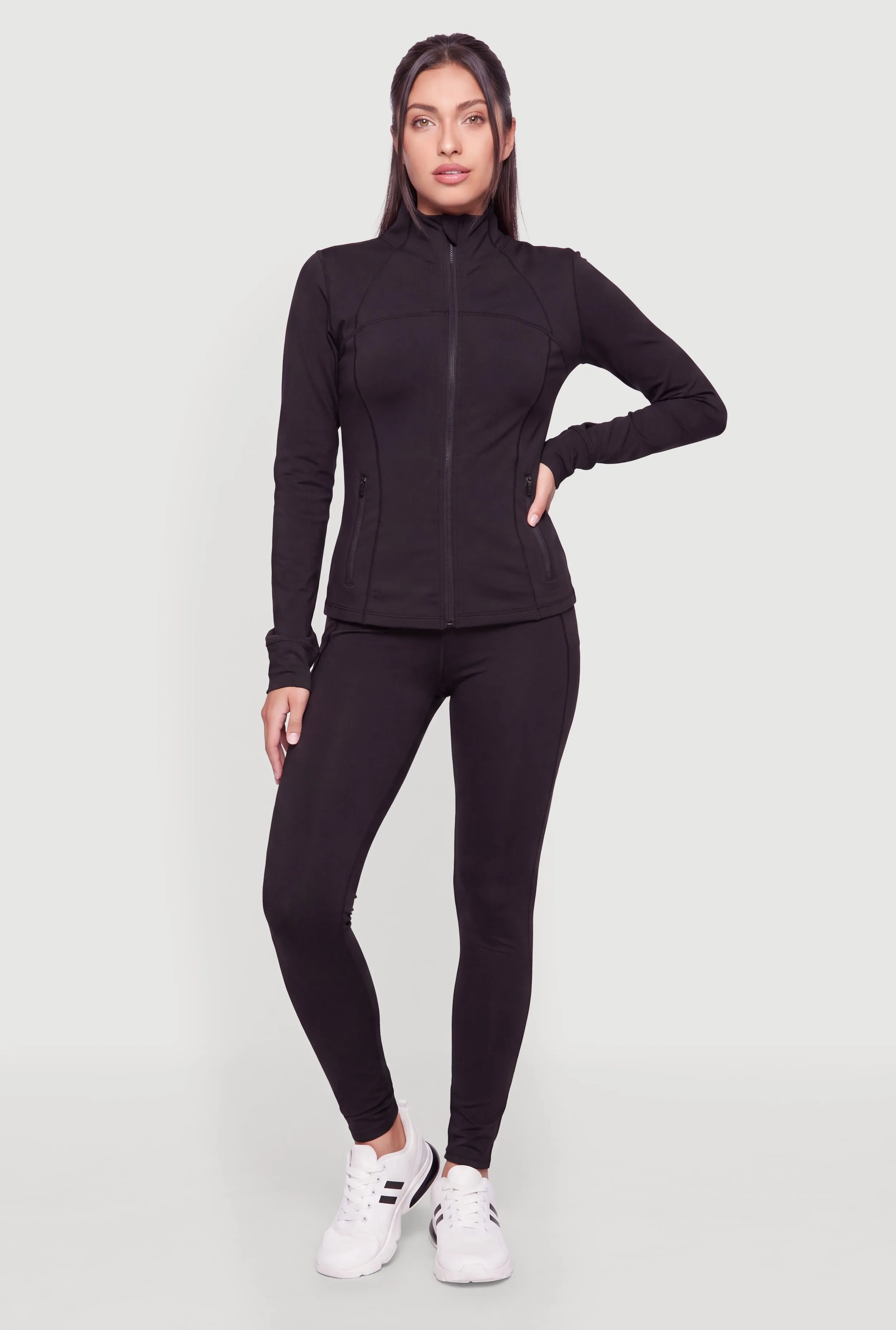Mock Neck Zip Front Active Jacket with Thumb Holes sold by Rainbow product image thumbnail 2