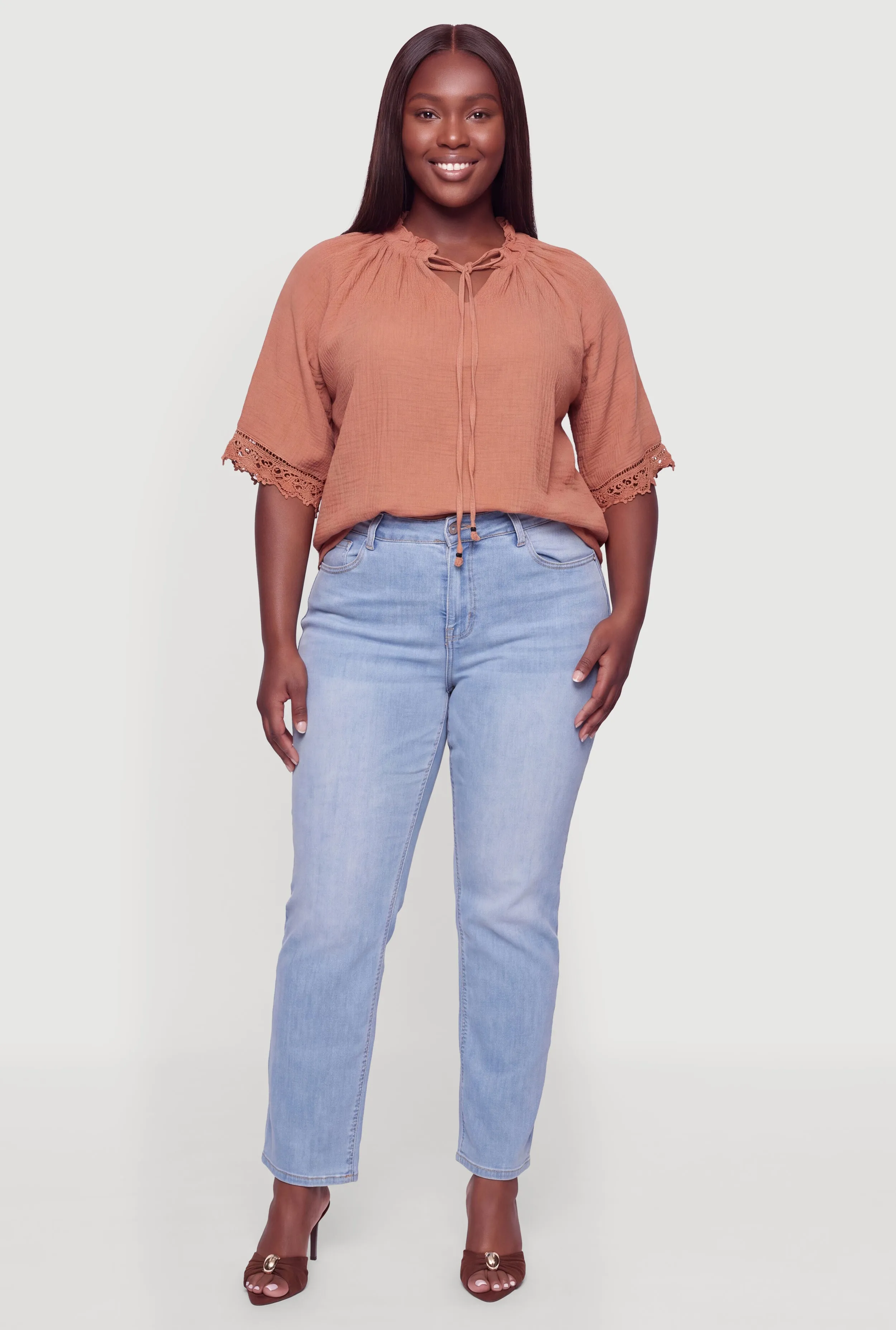 Plus Size Crochet Trim Gauze Knit Peasant Top sold by Rainbow product image thumbnail 5