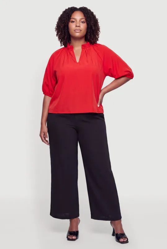 Plus Size Ruffle Notch Neck Quarter Sleeve Blouse made by Rainbow