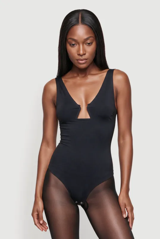 Plunge Neckline Sleeveless Thong Bodysuit made by Rainbow