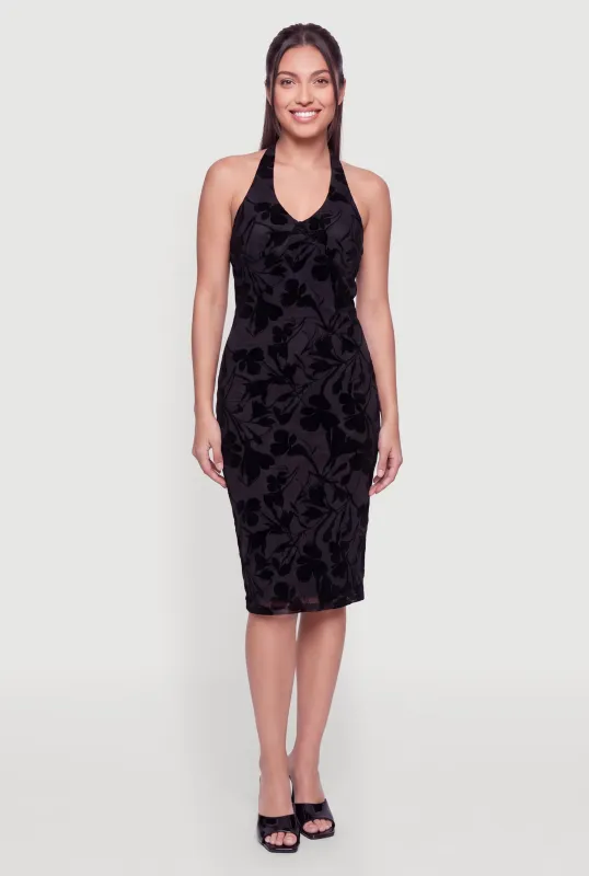 Floral Velvet Burnout Mesh Halter Midi Dress made by Rainbow