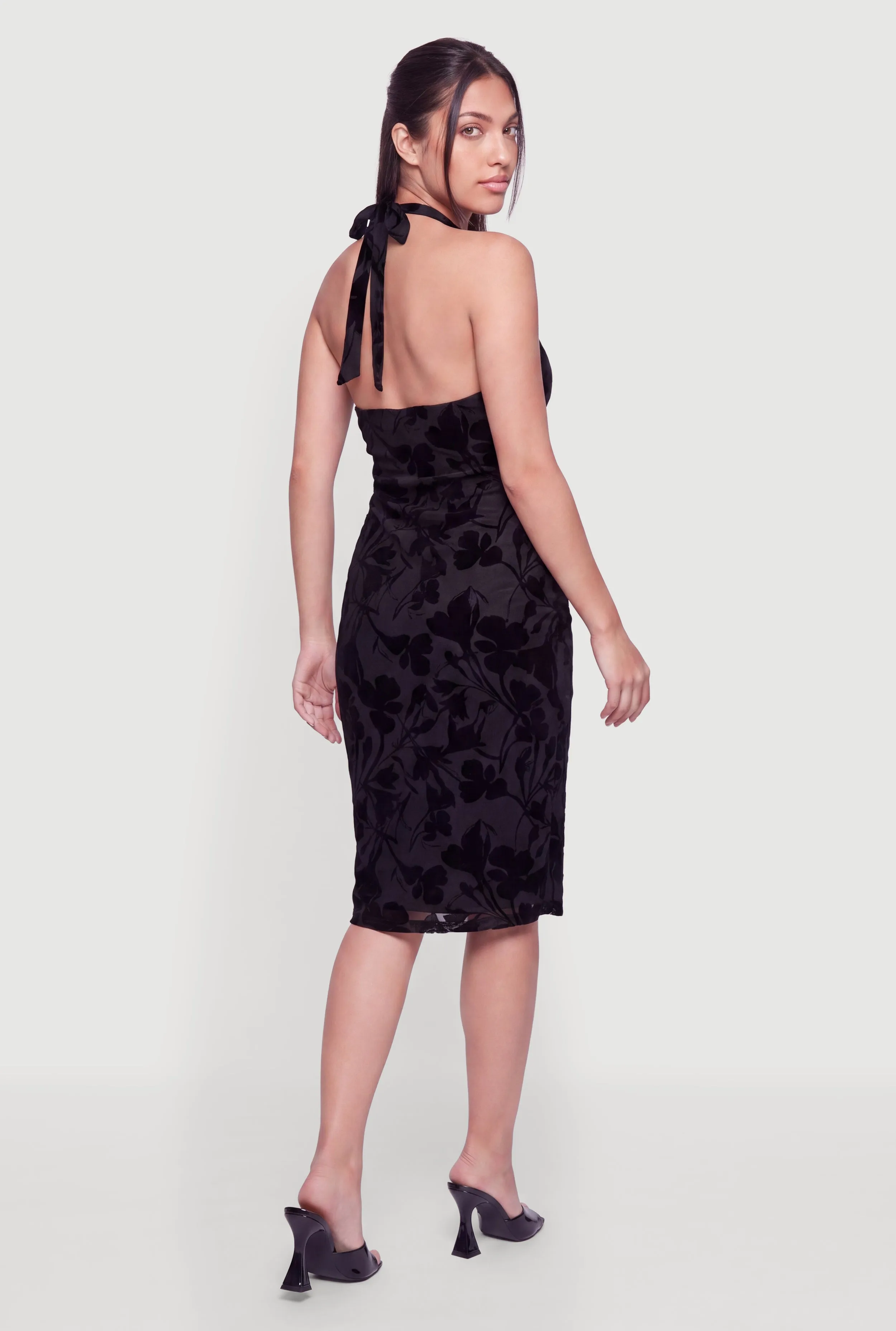 Floral Velvet Burnout Mesh Halter Midi Dress sold by Rainbow product image thumbnail 3