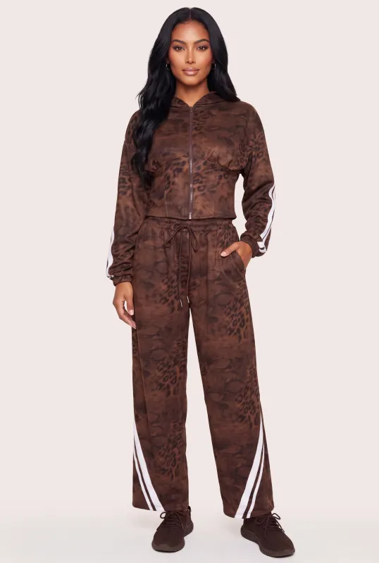 Faux Suede Animal Print Drawstring Waist Pull On Pants made by Rainbow