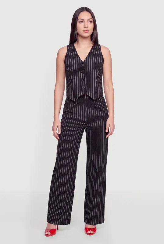 Side Zip Pinstripe Wide Leg Pants made by Rainbow