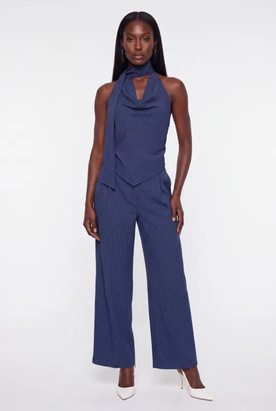Pinstripe High Waisted Wide Leg Dress Pants made by Rainbow