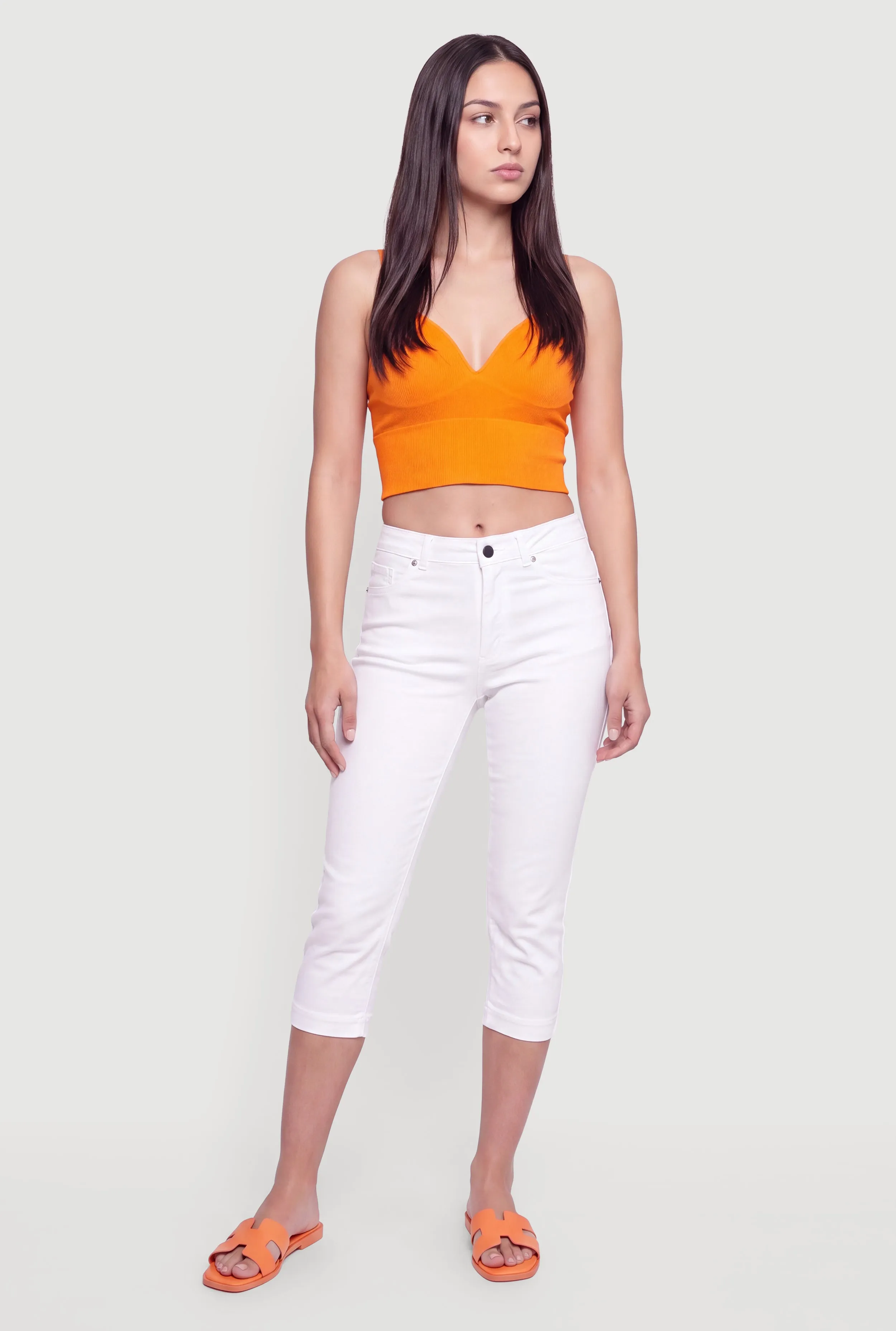 Seamless V Neck Cropped Cami with Mesh Shelf Bra Lining sold by Rainbow product image thumbnail 2