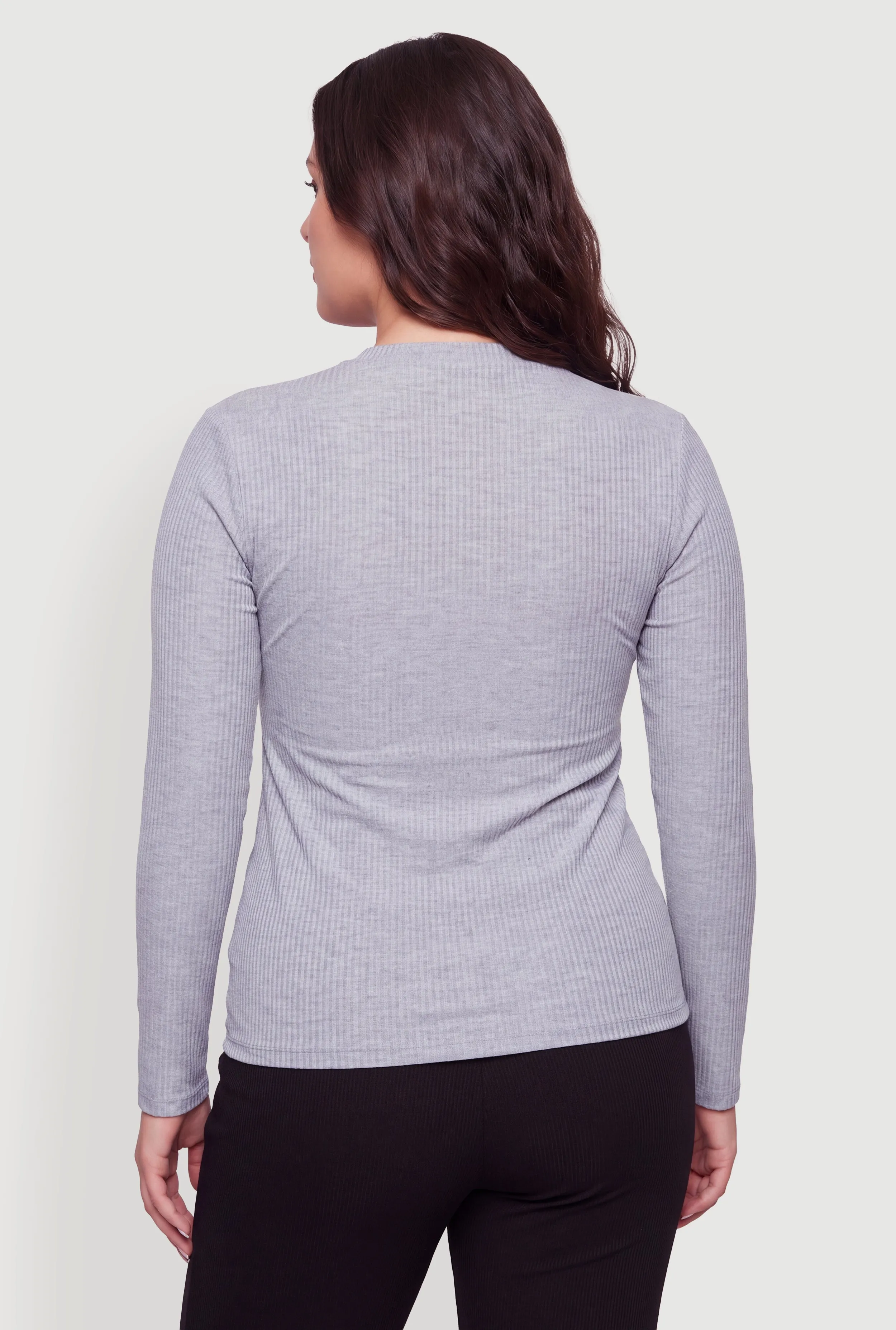 Plus Size Ribbed Knit V-Neck Long Sleeve Top sold by Rainbow product image thumbnail 5