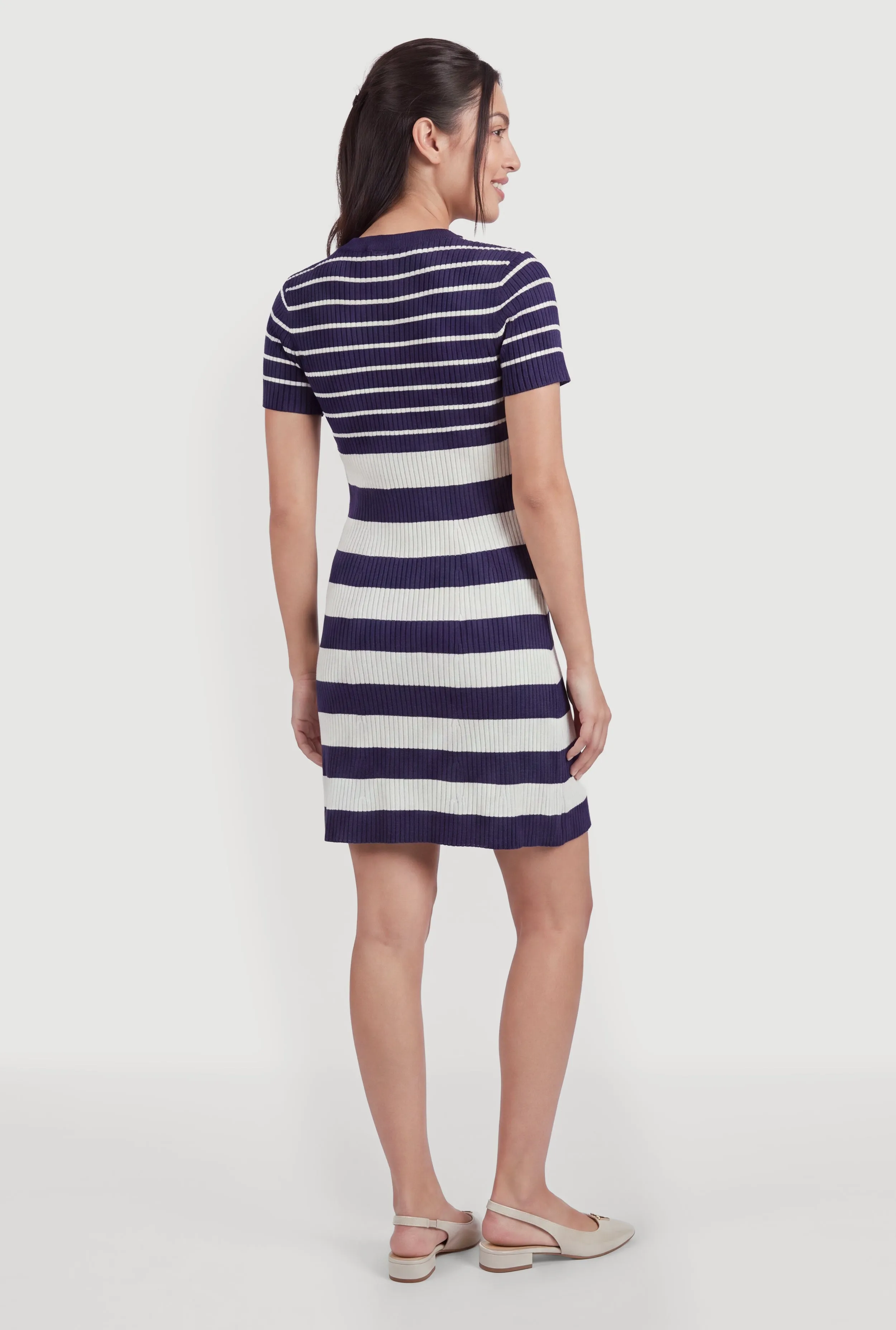 Ribbed Knit Faux Button Front Striped Dress sold by Rainbow product image thumbnail 3