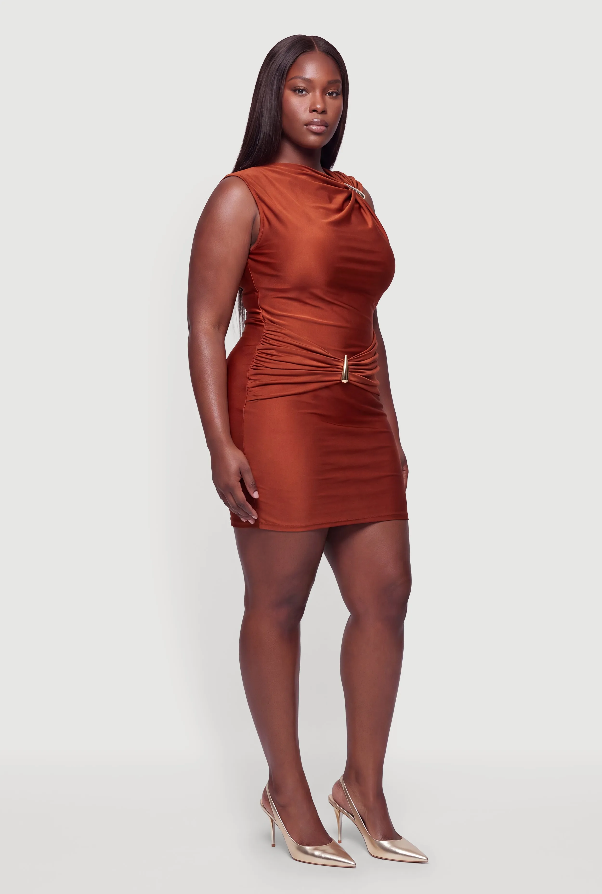 Plus Size Metallic Detail Side Ruched Mini Dress sold by Rainbow product image thumbnail 2