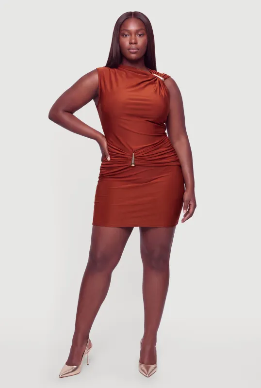 Plus Size Metallic Detail Side Ruched Mini Dress made by Rainbow