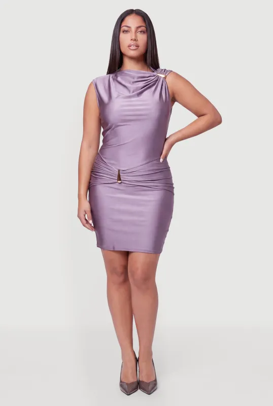 Plus Size Metallic Detail Side Ruched Mini Dress made by Rainbow