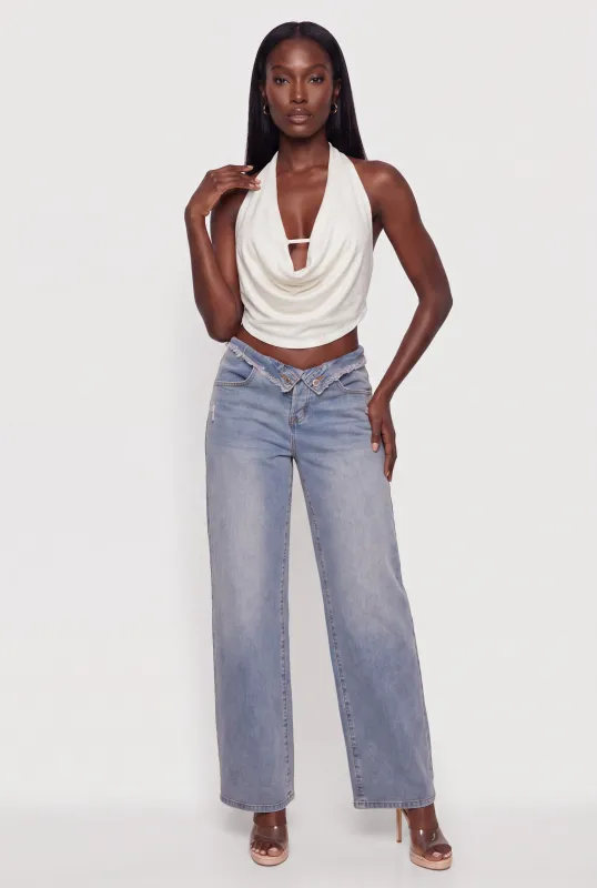 Glittery Cowl Halter Neck Crop Top made by Rainbow