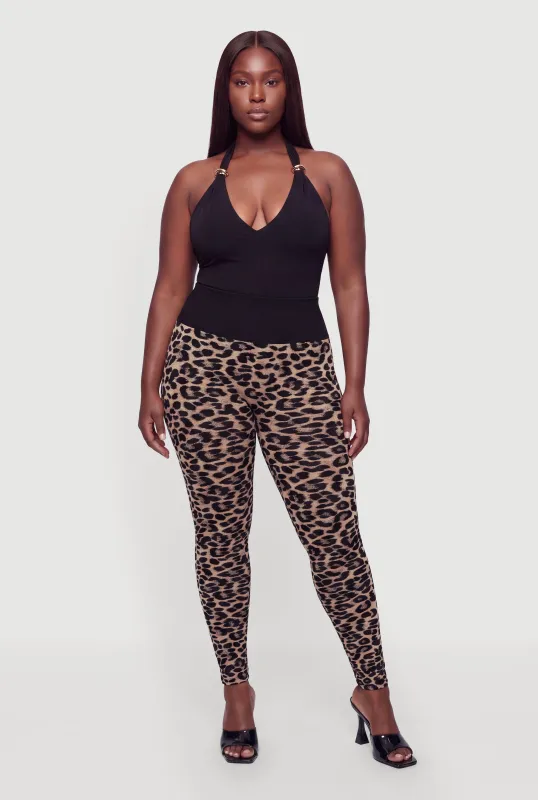 Plus Size Seamless Leopard Print Leggings made by Rainbow
