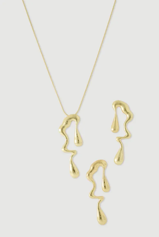 Sculptural Pendant Necklace and Drop Earrings Set made by Rainbow