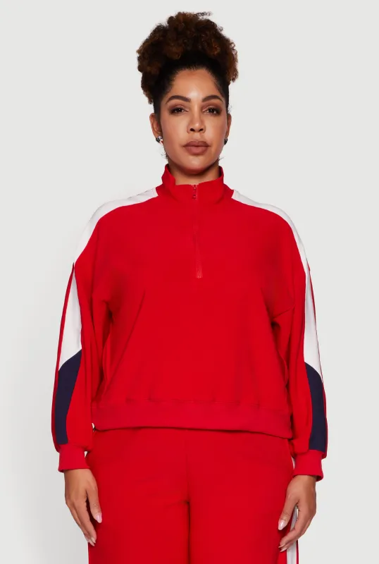 Plus Size Color Blocked Half Zip Sweatshirt made by Rainbow