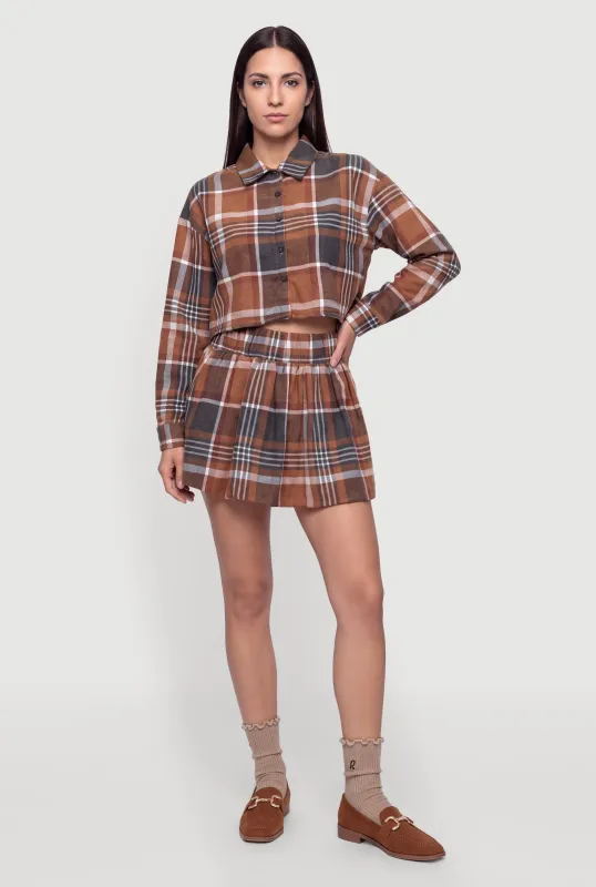 Brushed Knit Plaid Bubble Hem Mini Skirt made by Rainbow