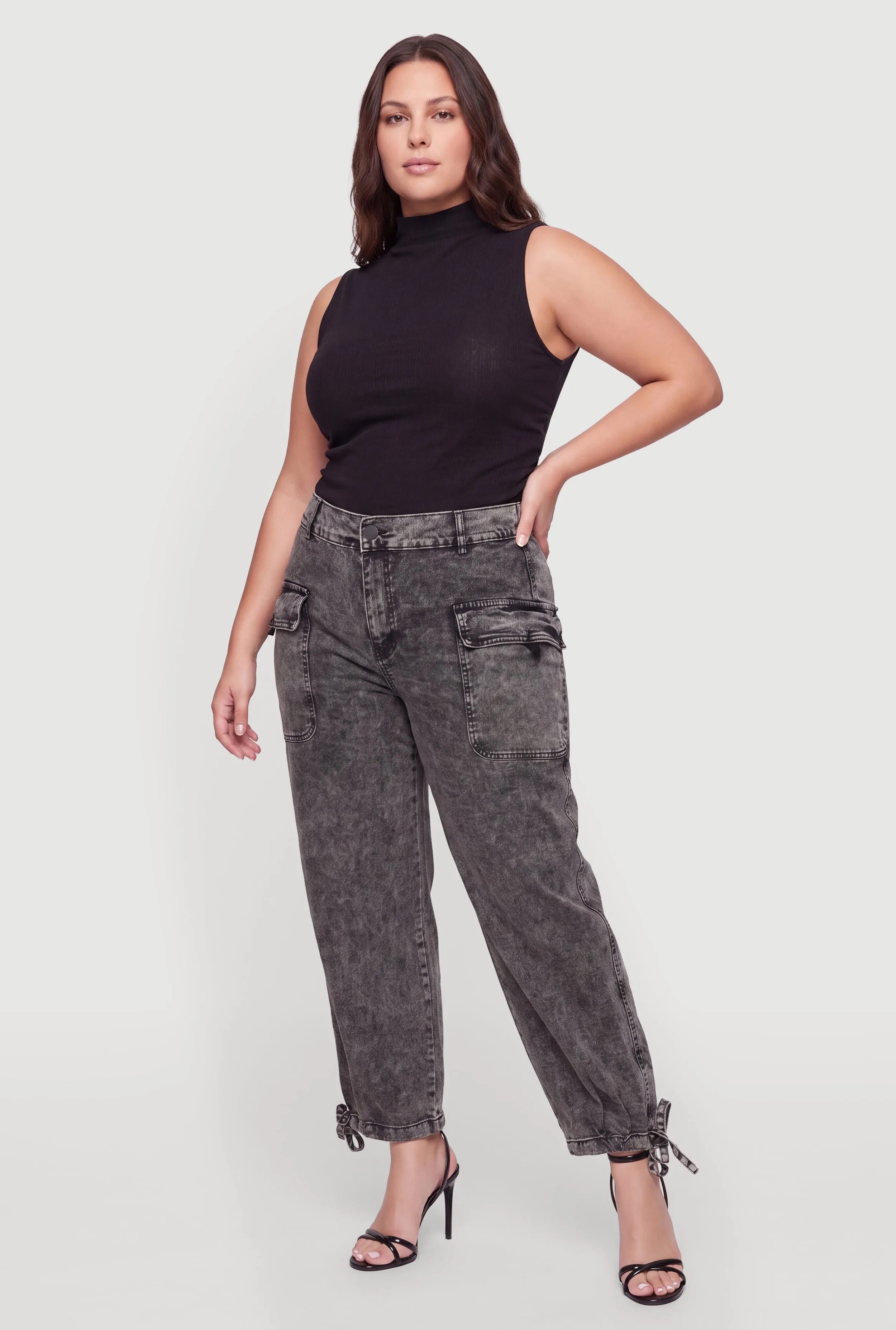 Plus Size Denim Drawstring Hem Cargo Joggers sold by Rainbow product image thumbnail 2