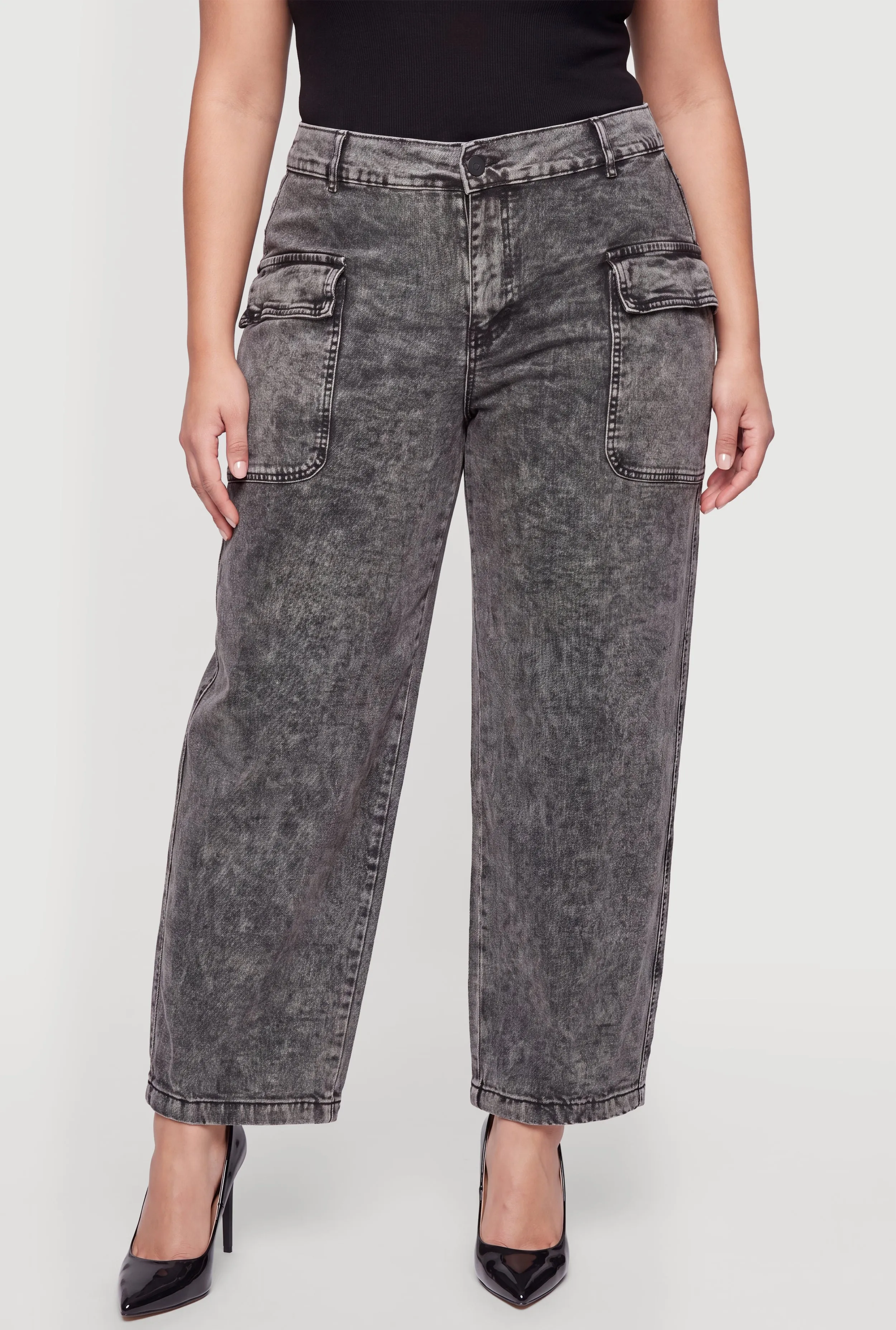 Plus Size Denim Drawstring Hem Cargo Joggers sold by Rainbow product image thumbnail 3