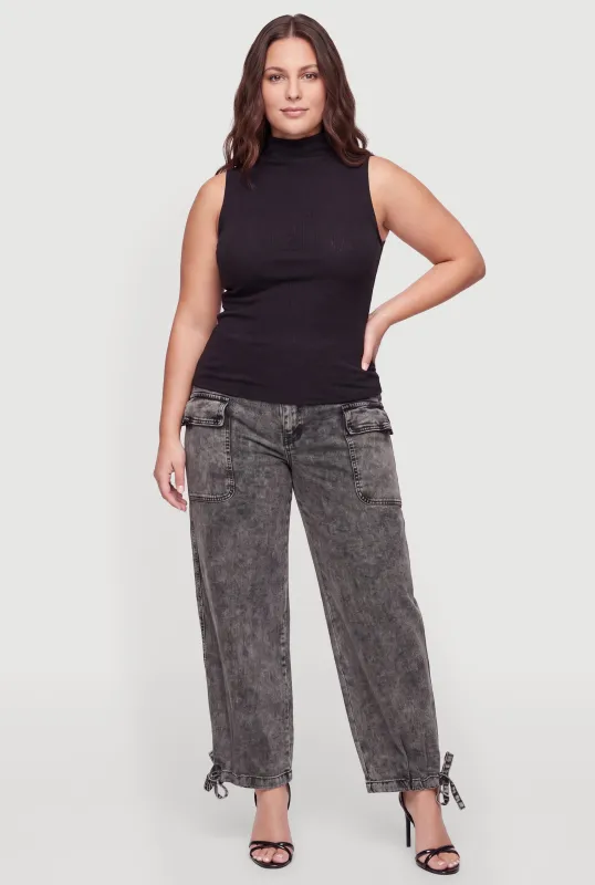 Plus Size Denim Drawstring Hem Cargo Joggers made by Almost Famous