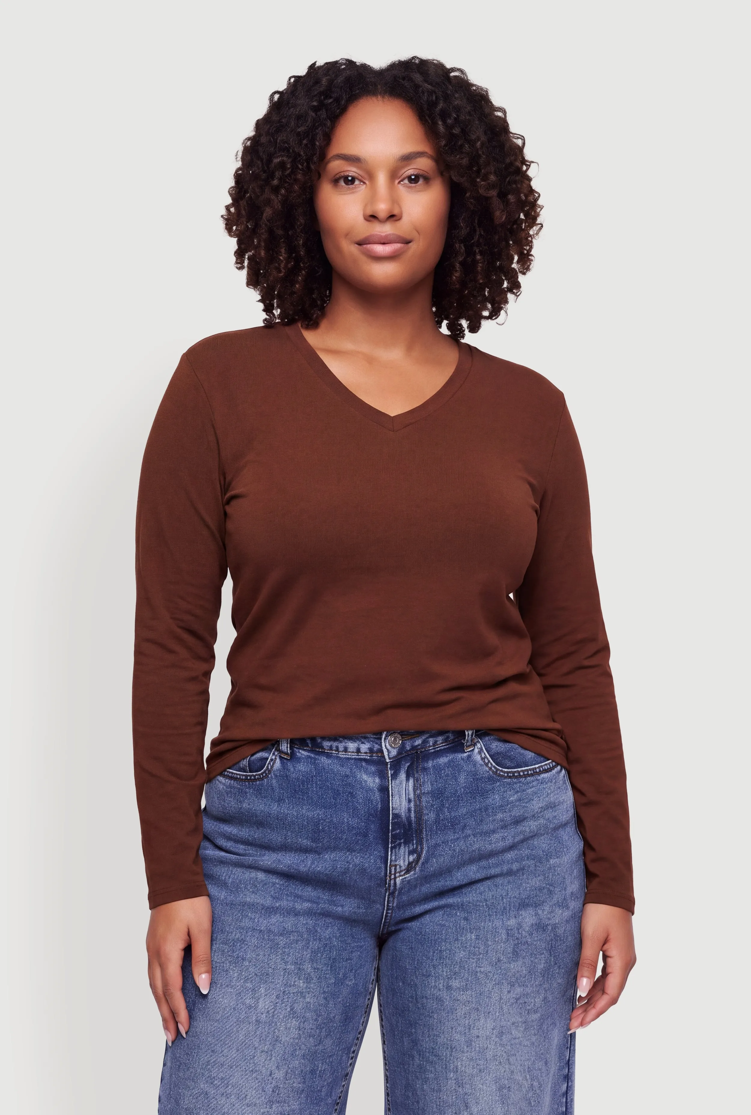 Plus Size Basic Long Sleeve V-Neck Top sold by Rainbow product image thumbnail 2