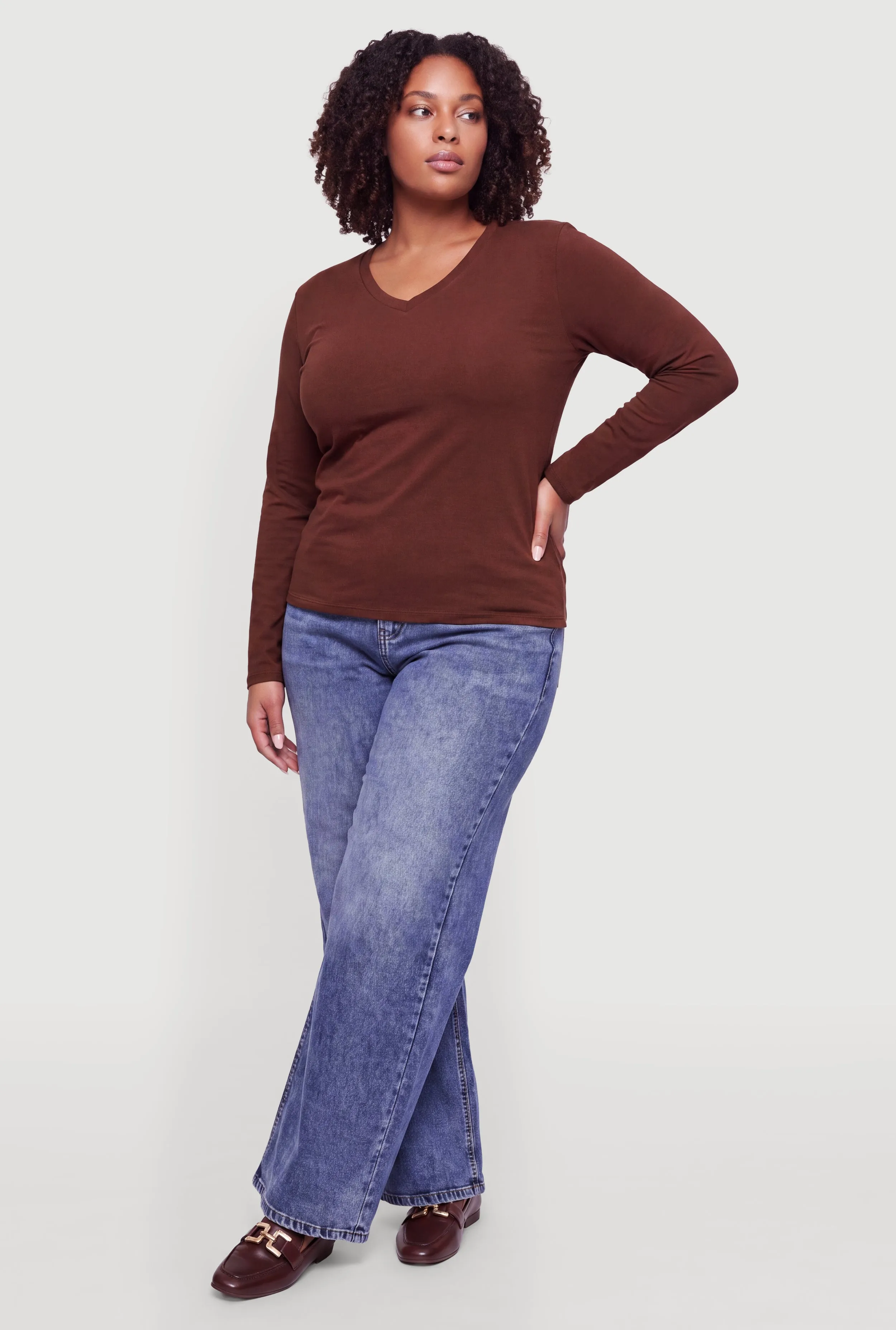 Plus Size Basic Long Sleeve V-Neck Top sold by Rainbow product image thumbnail 3