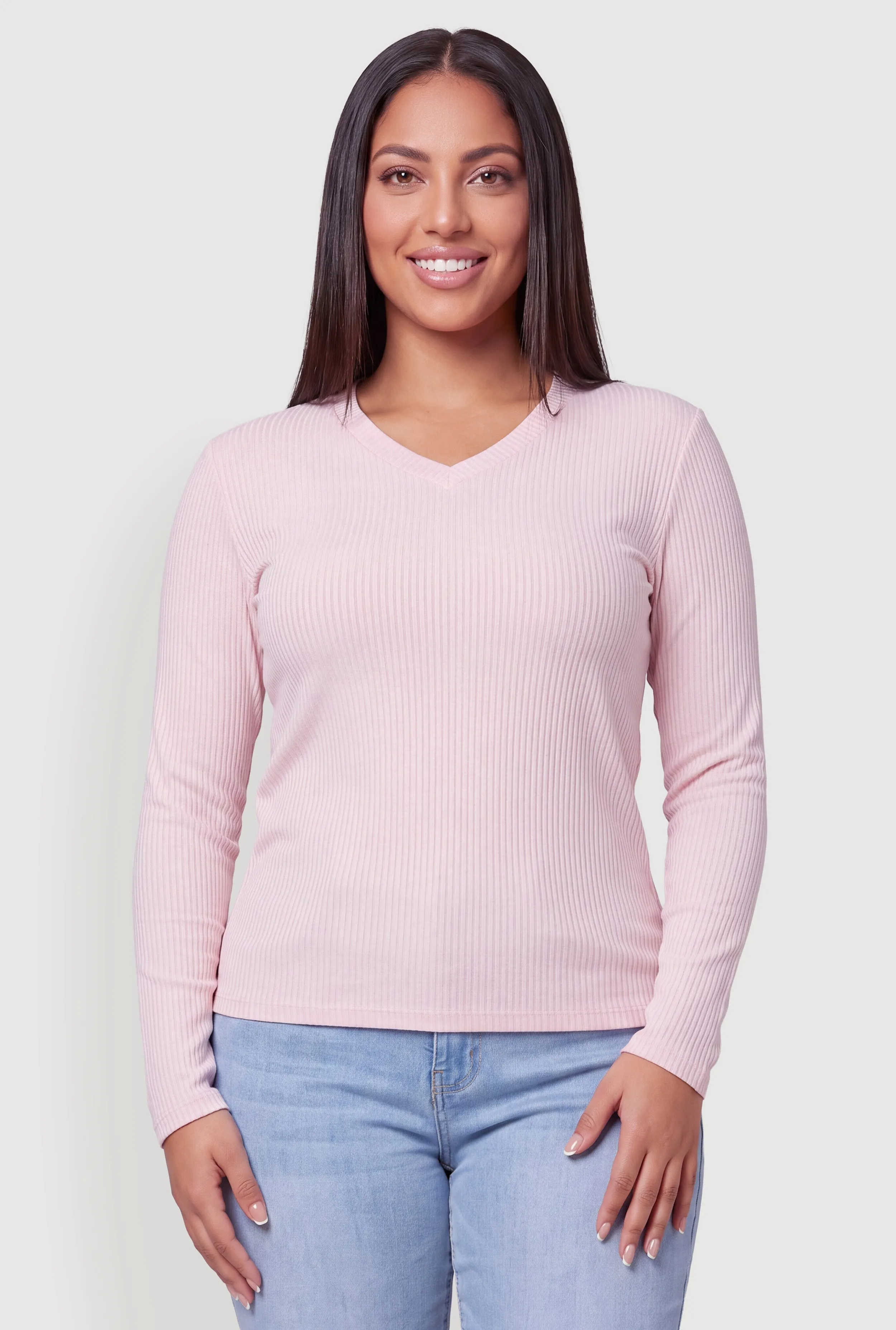Plus Size Ribbed Knit V-Neck Long Sleeve Top sold by Rainbow product image thumbnail 2
